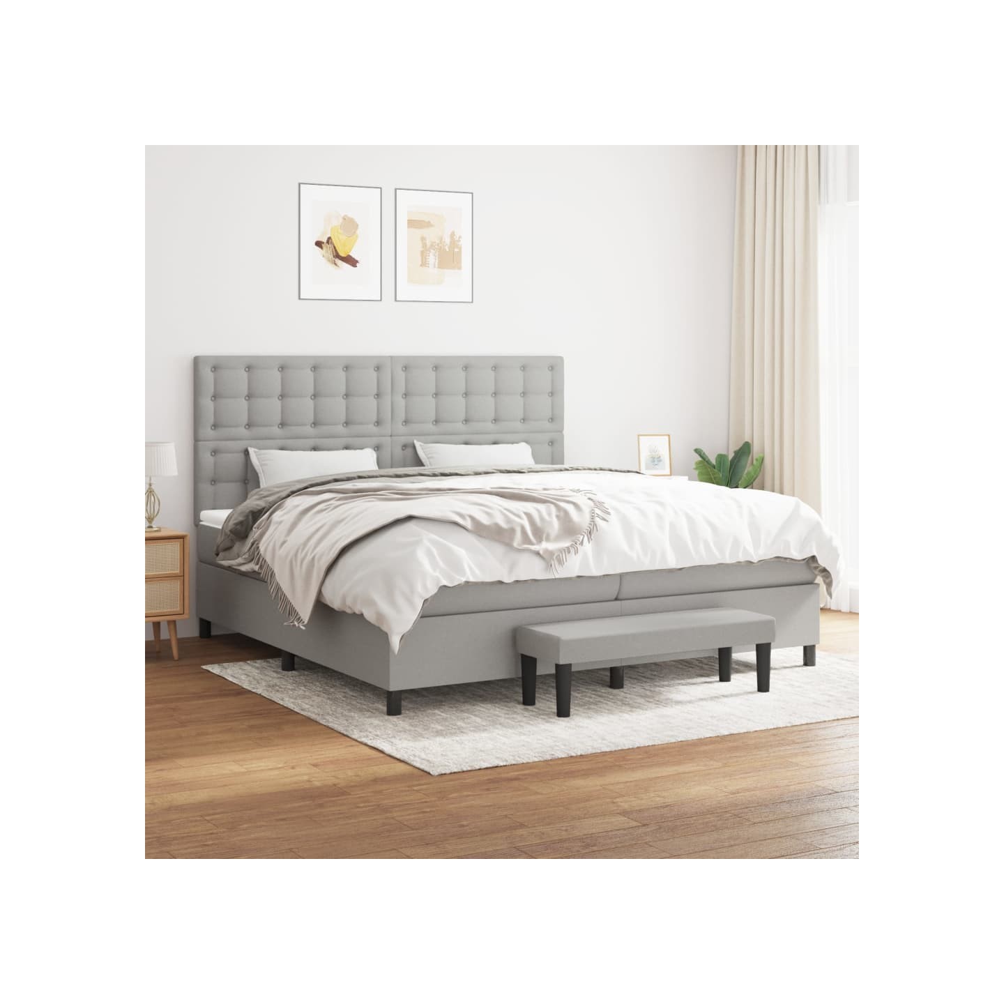 Sommier à lattes de lit avec matelas Gris clair 200x200cm Tissu