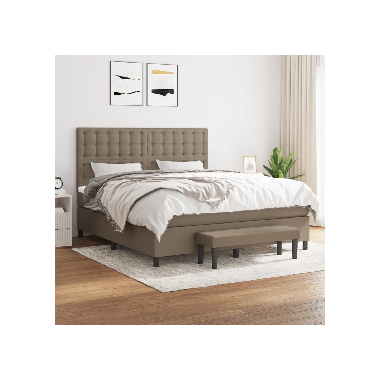 Sommier à lattes de lit avec matelas Taupe 180x200 cm Tissu