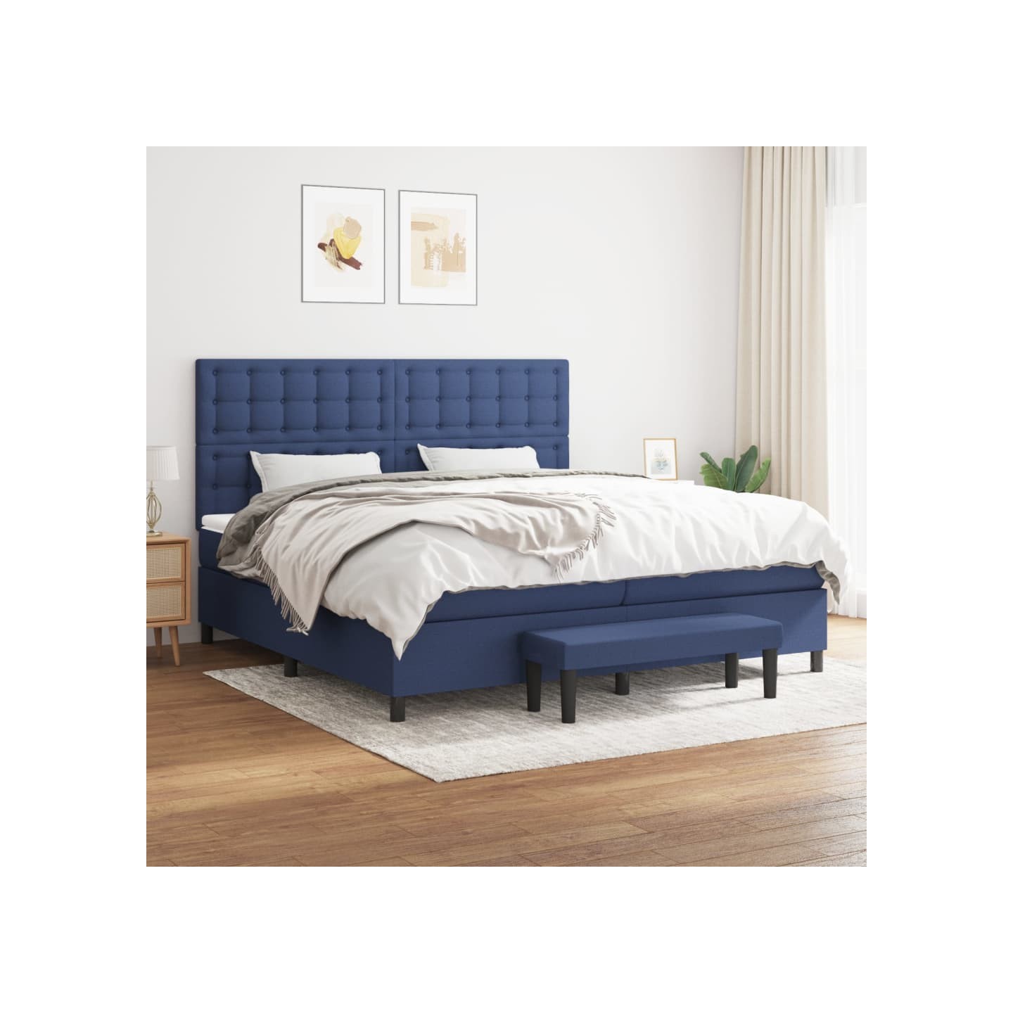 Sommier à lattes de lit avec matelas Bleu 200x200 cm Tissu