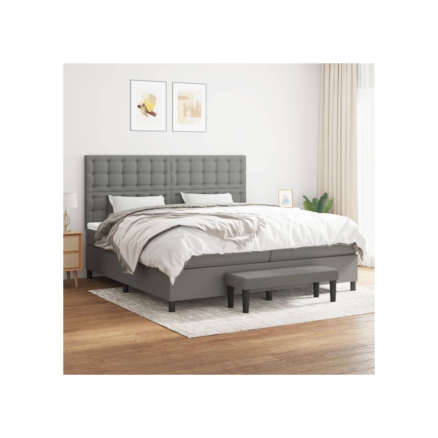 Sommier à lattes de lit avec matelas Gris foncé 200x200cm Tissu
