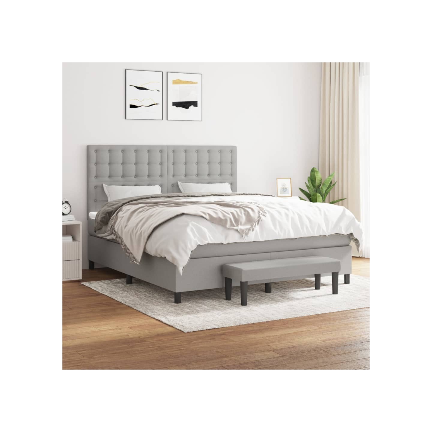 Sommier à lattes de lit avec matelas Gris clair 180x200cm Tissu