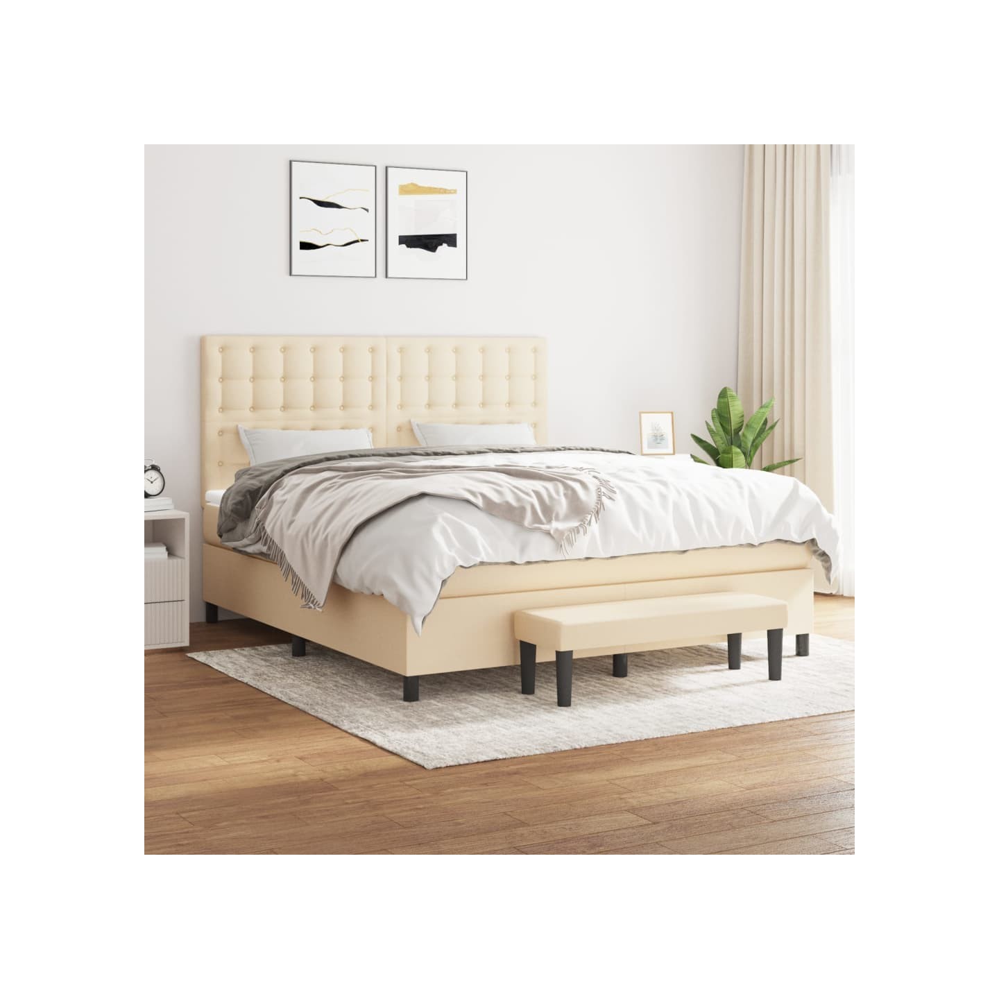 Sommier à lattes de lit avec matelas Crème 180x200 cm Tissu