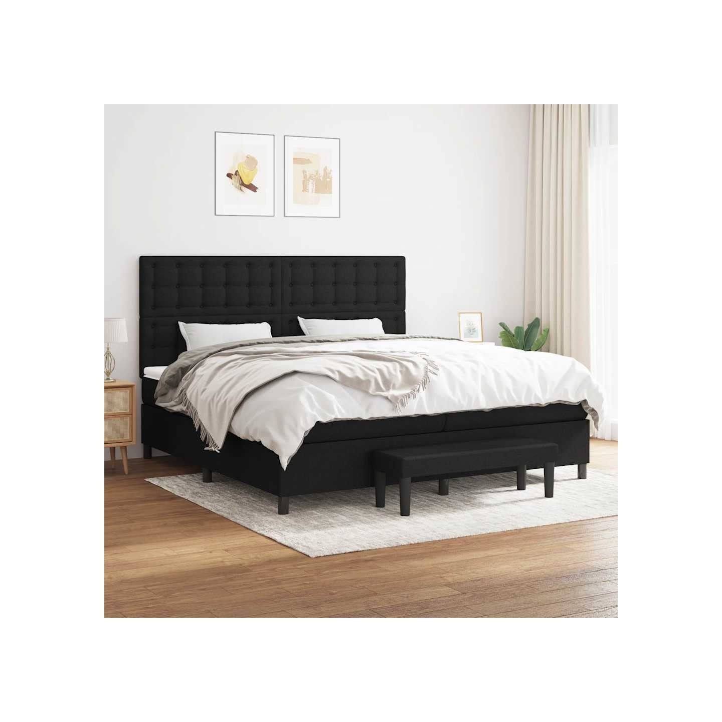 Sommier à lattes de lit avec matelas Noir 200x200 cm Tissu