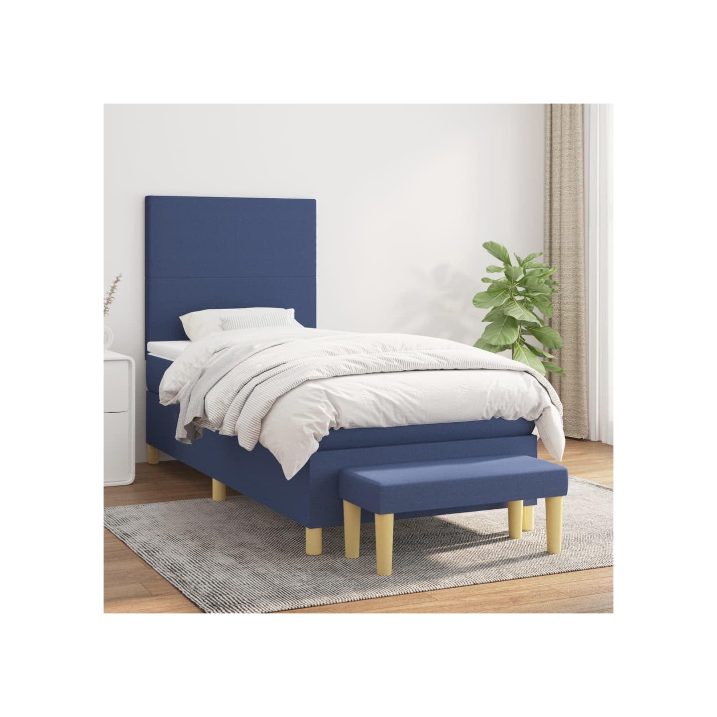 Sommier à lattes de lit avec matelas Bleu 90x190 cm Tissu