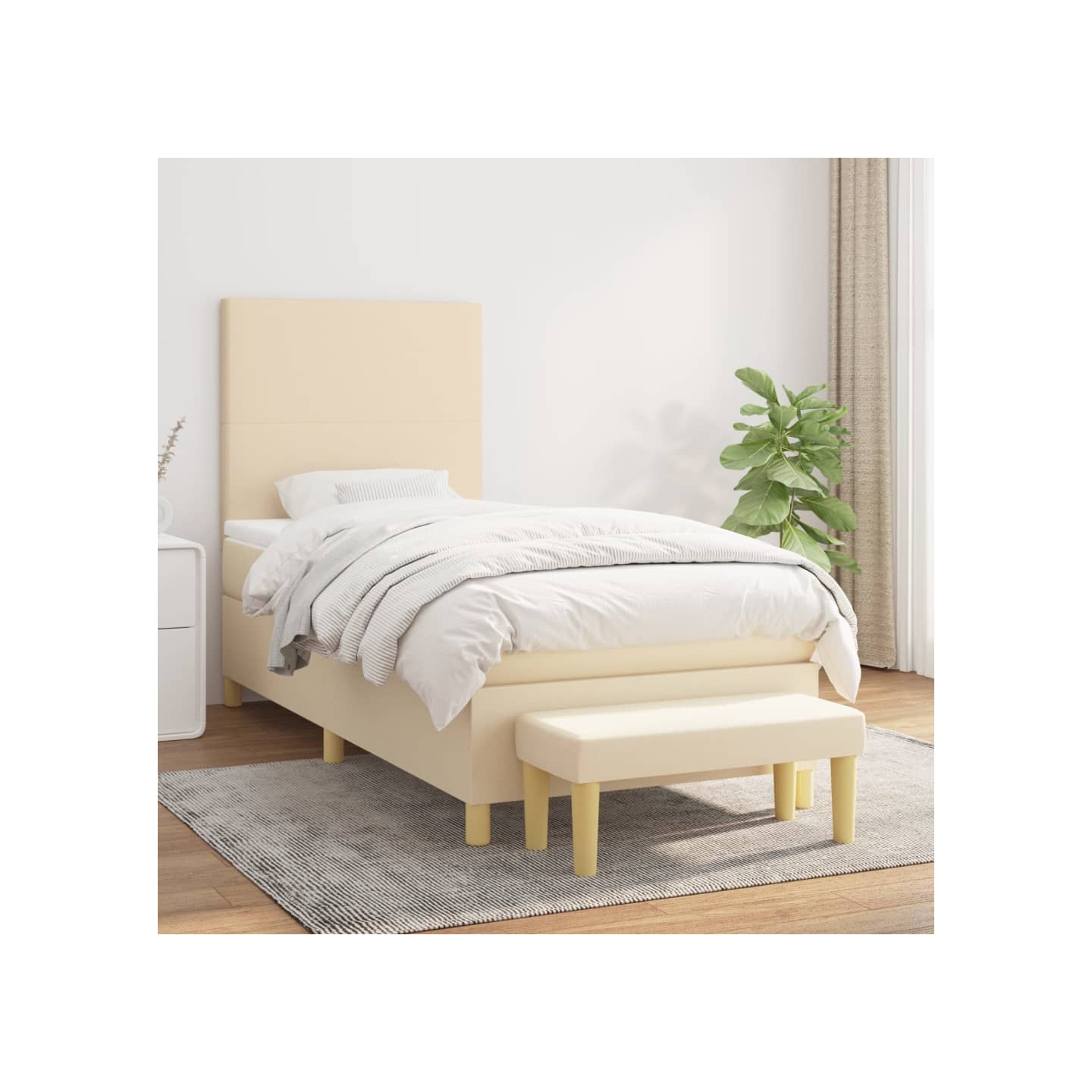 Sommier à lattes de lit et matelas Crème 90x190 cm Tissu