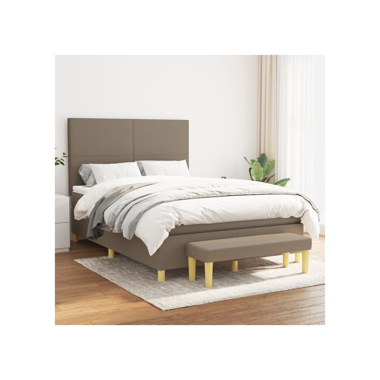 Sommier à lattes de lit avec matelas Taupe 140x190 cm Tissu