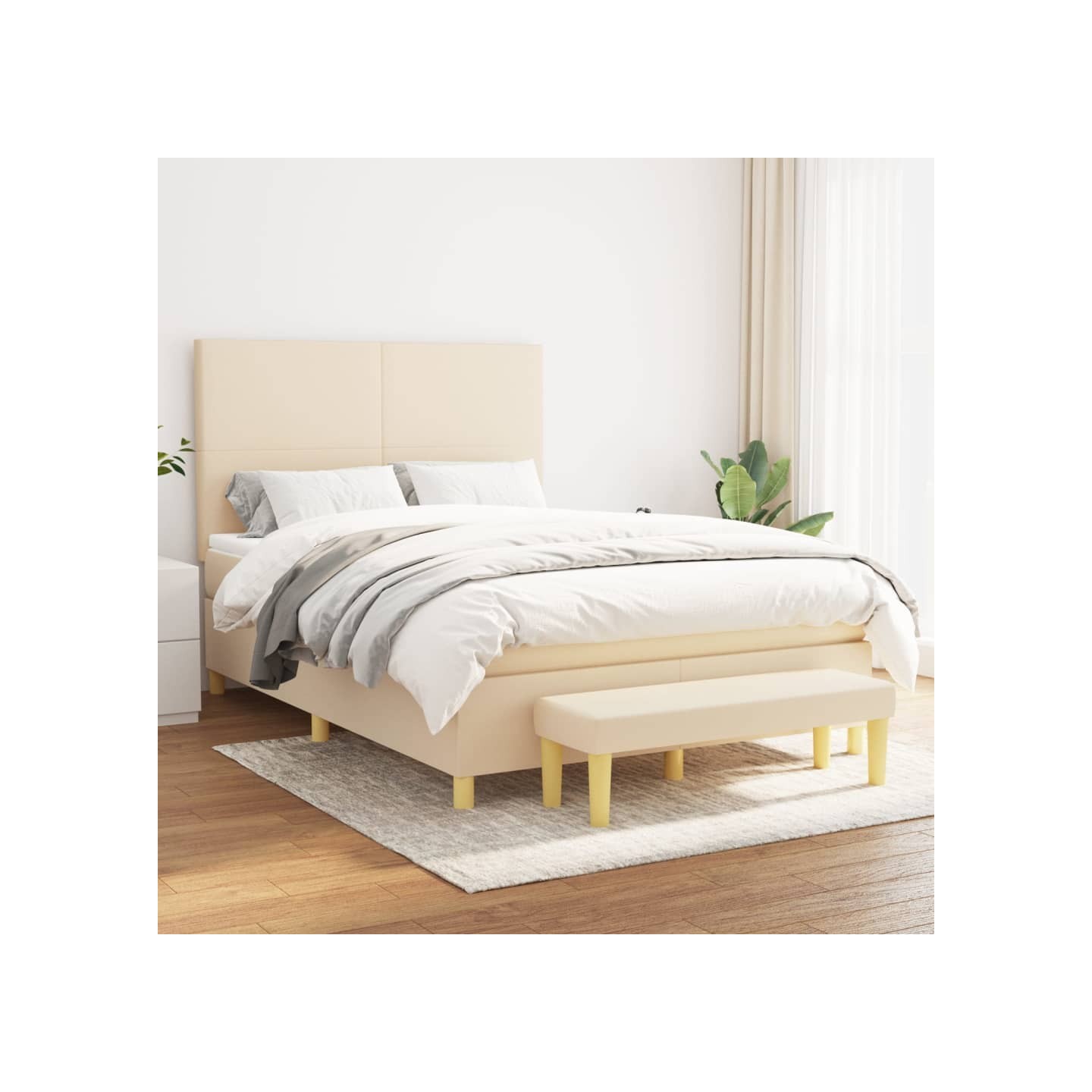 Sommier à lattes de lit avec matelas Crème 140x190 cm Tissu