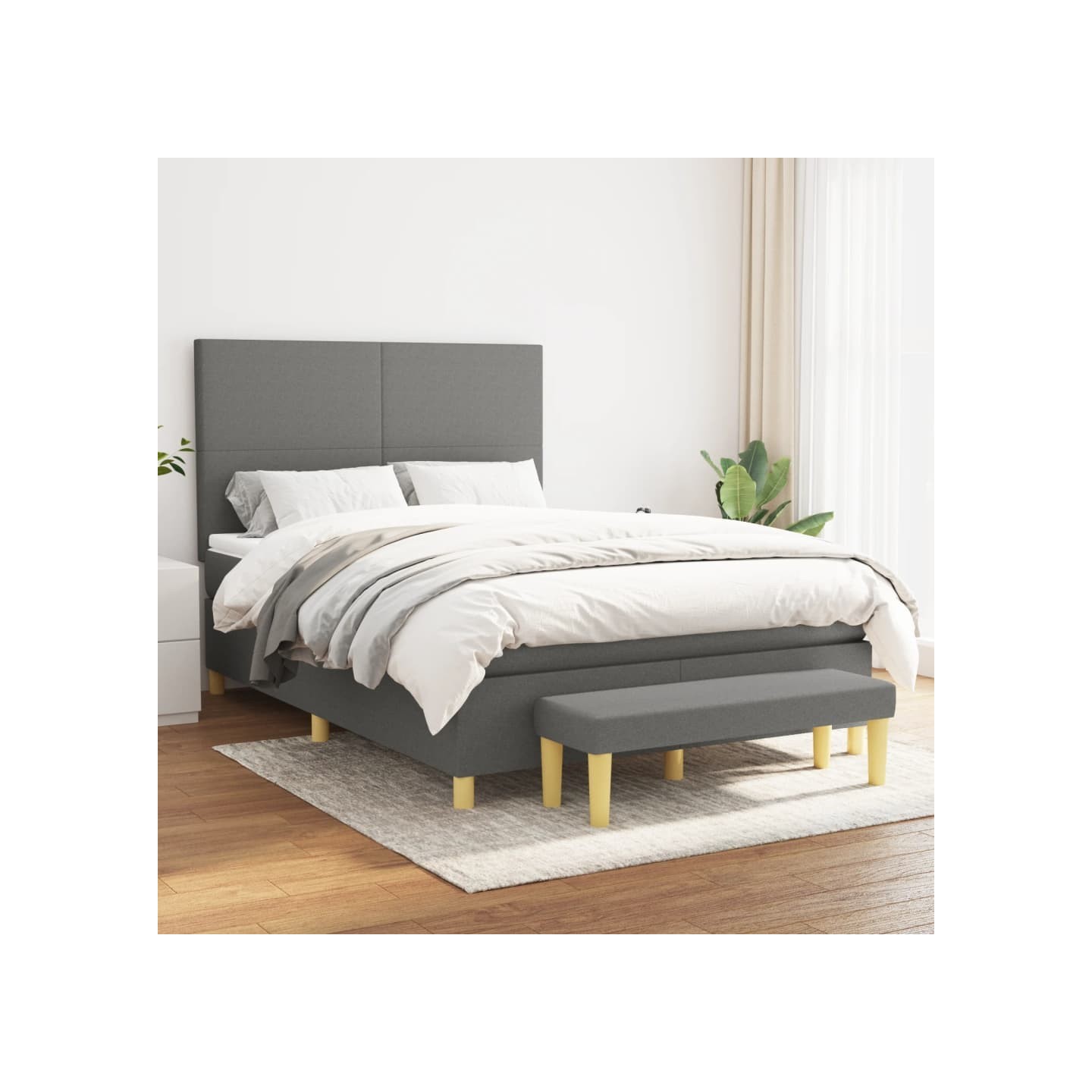 Sommier à lattes de lit avec matelas Gris foncé 140x190cm Tissu
