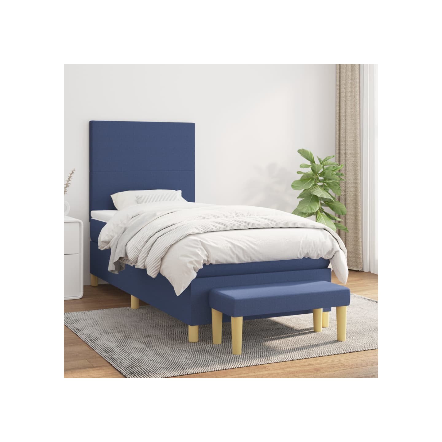 Sommier à lattes de lit avec matelas Bleu 100x200 cm Tissu