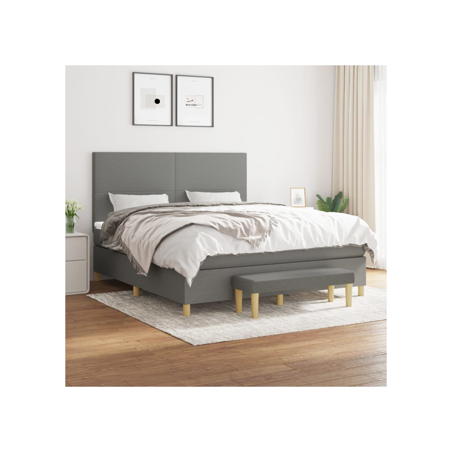 Sommier à lattes de lit avec matelas Gris foncé 160x200cm Tissu