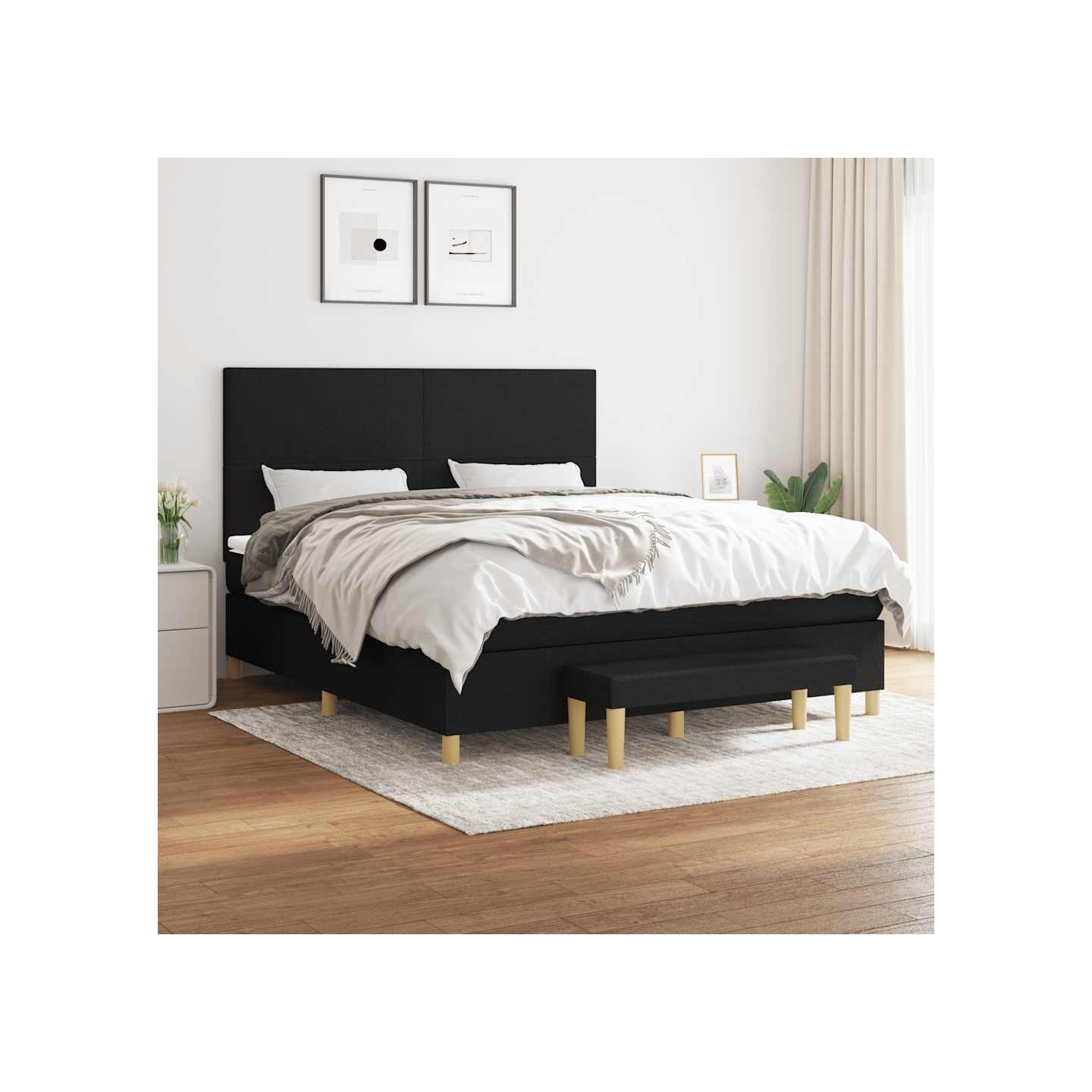 Sommier à lattes de lit avec matelas Noir 160x200 cm Tissu