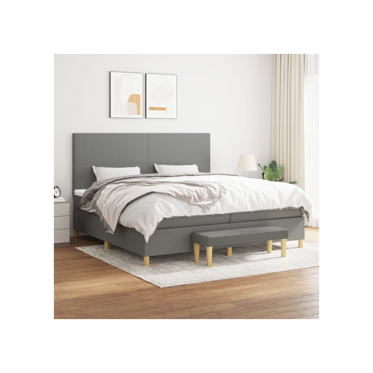 Sommier à lattes de lit avec matelas Gris foncé 200x200cm Tissu