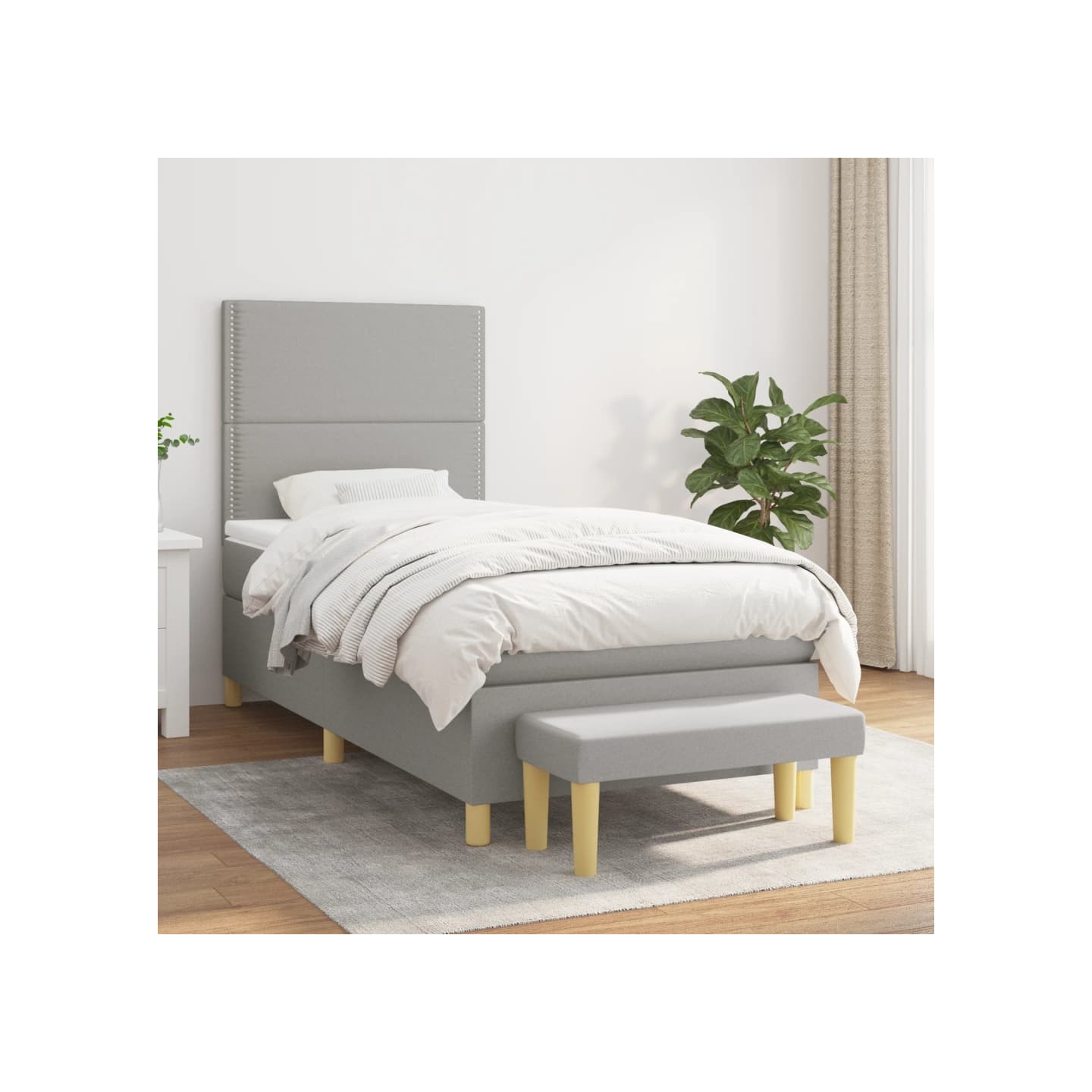 Sommier à lattes de lit et matelas Gris clair 90x190 cm Tissu