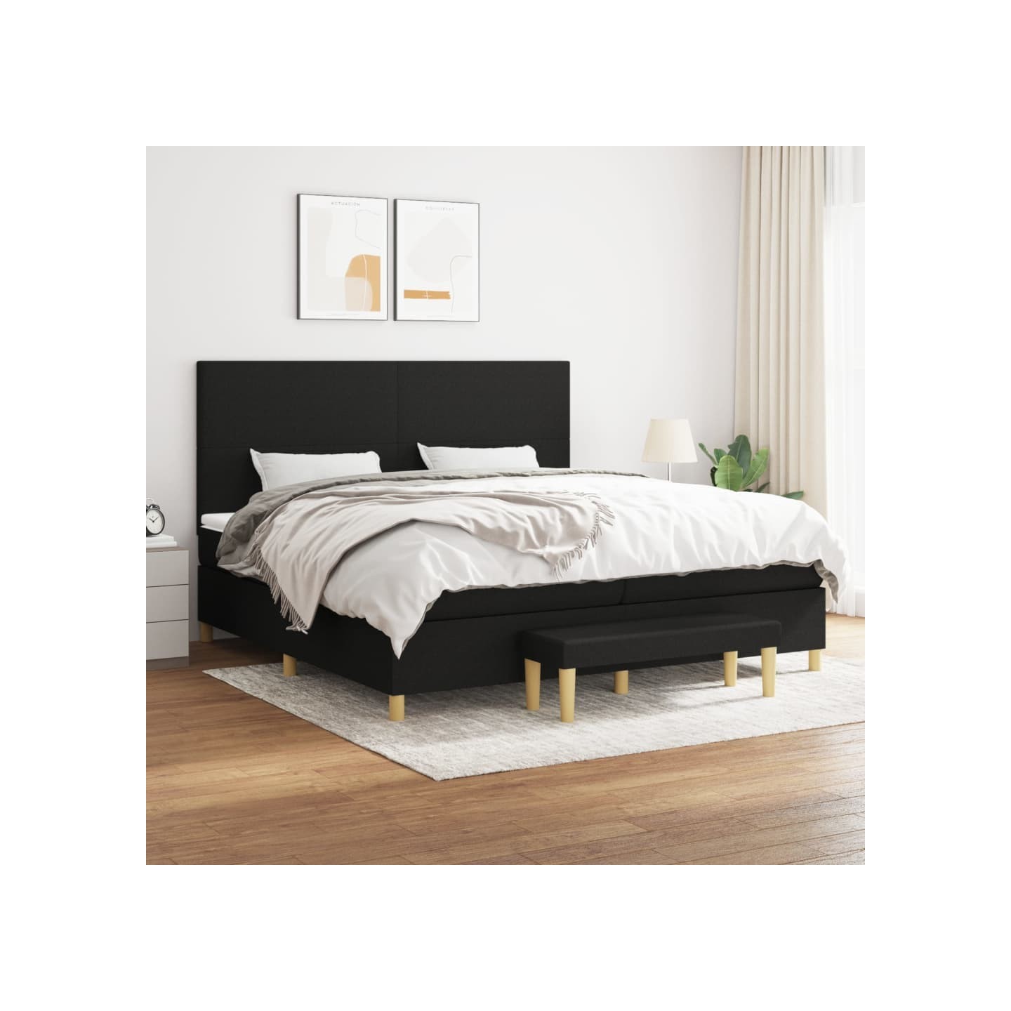 Sommier à lattes de lit avec matelas Noir 200x200 cm Tissu