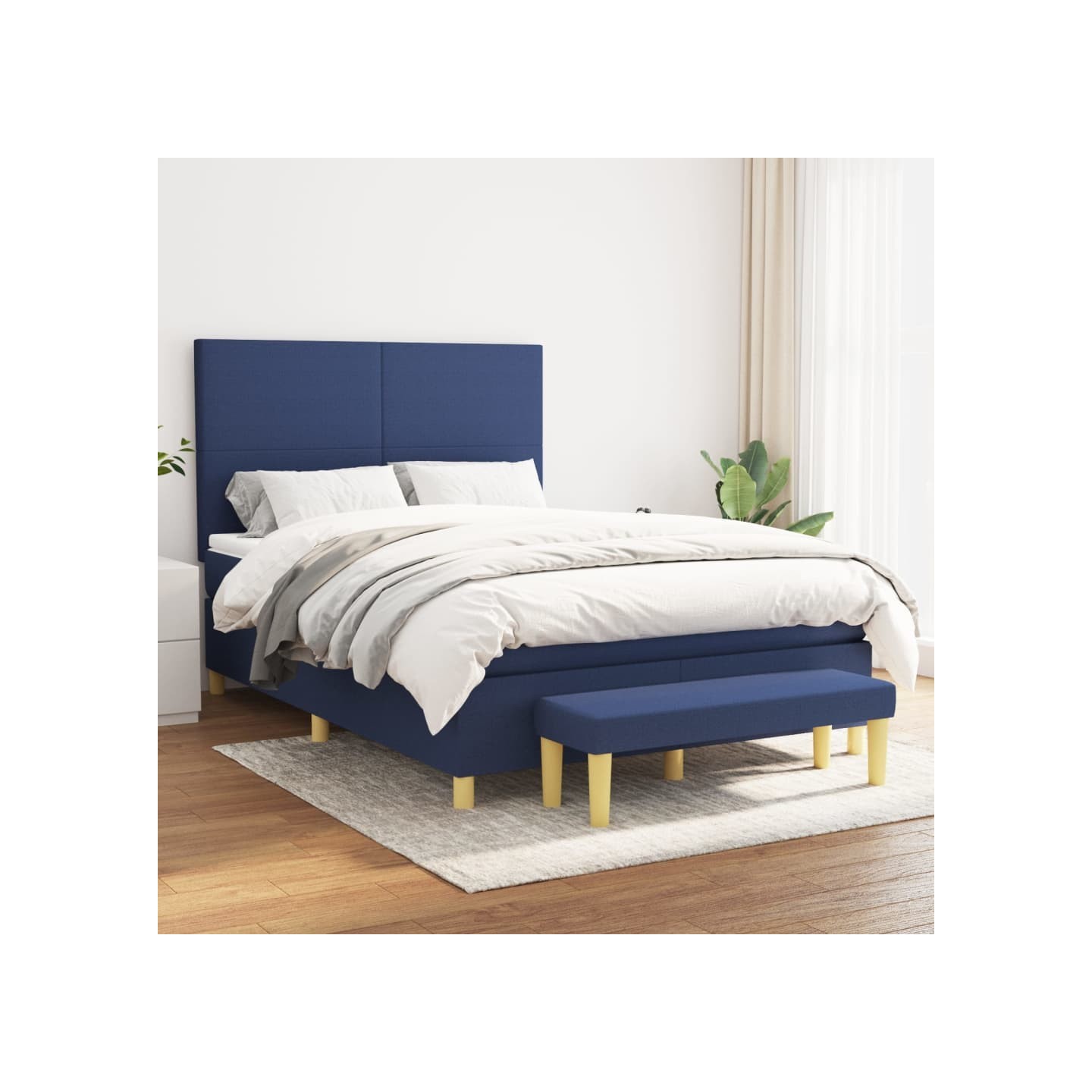 Sommier à lattes de lit avec matelas Bleu 140x200 cm Tissu