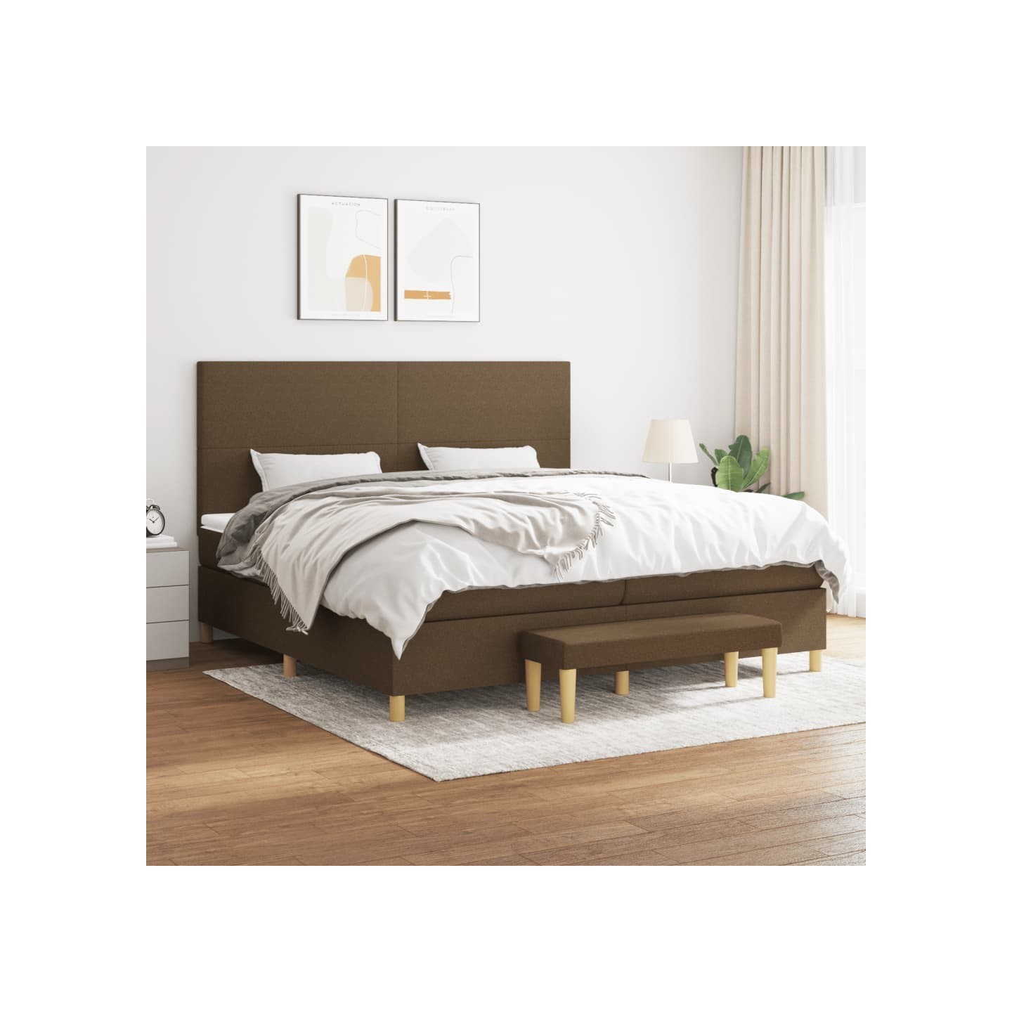Sommier à lattes de lit avec matelas Marron foncé 200x200 cm