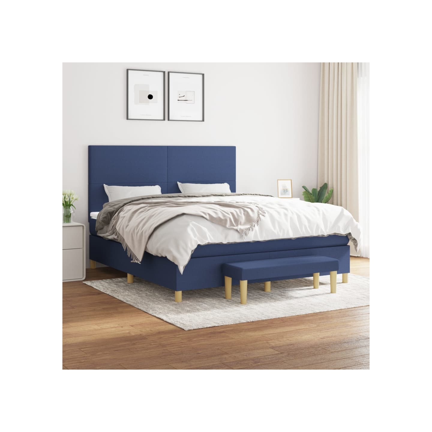 Sommier à lattes de lit avec matelas Bleu 180x200 cm Tissu
