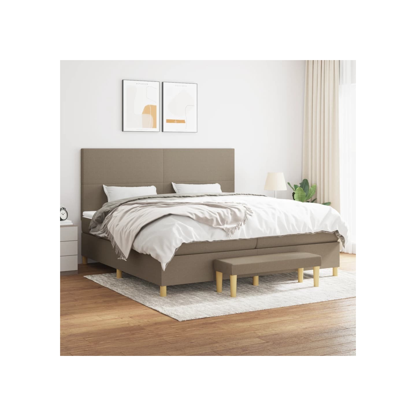 Sommier à lattes de lit avec matelas Taupe 200x200 cm Tissu