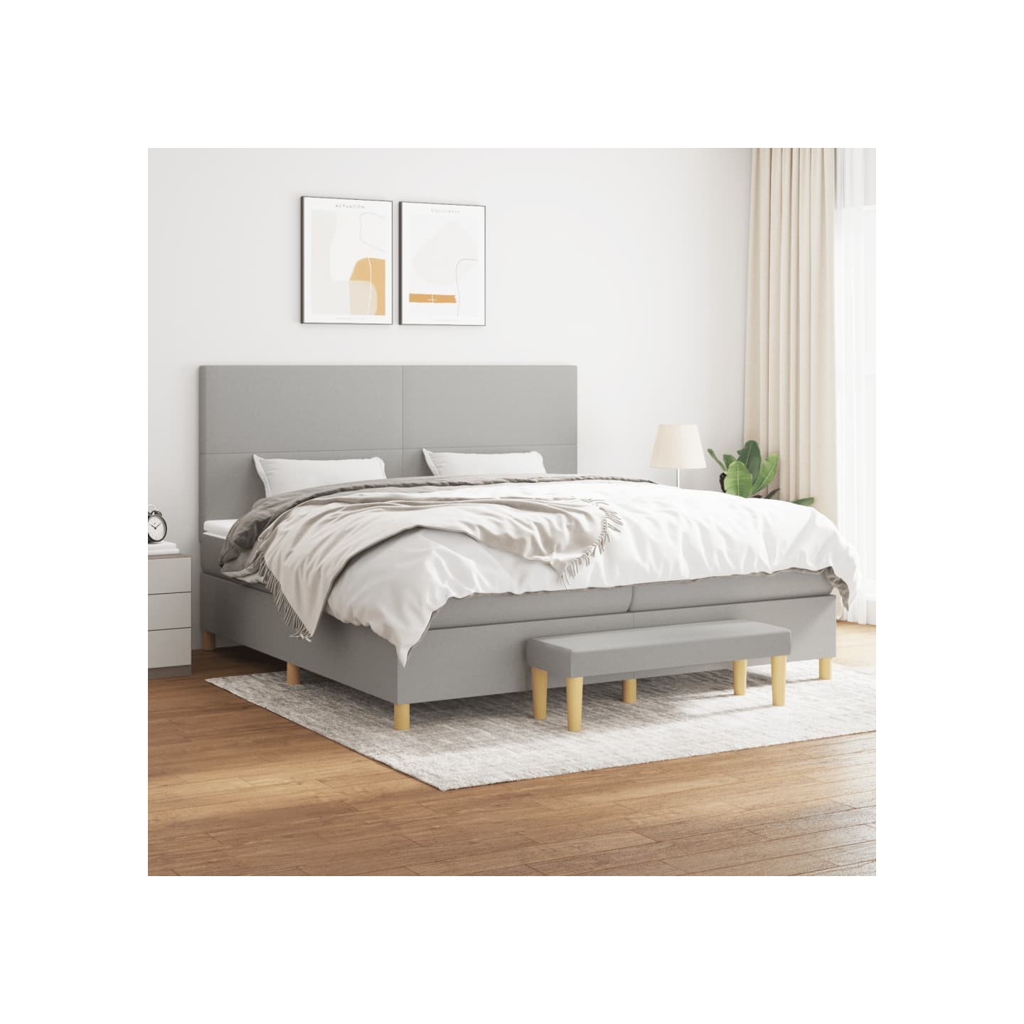 Sommier à lattes de lit avec matelas Gris clair 200x200cm Tissu