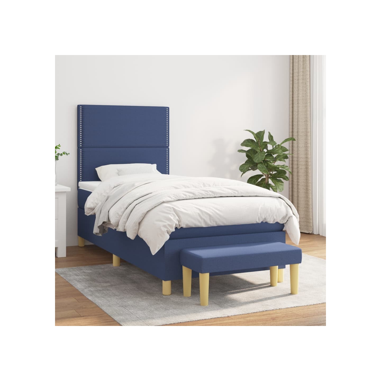 Sommier à lattes de lit avec matelas Bleu 90x190 cm Tissu