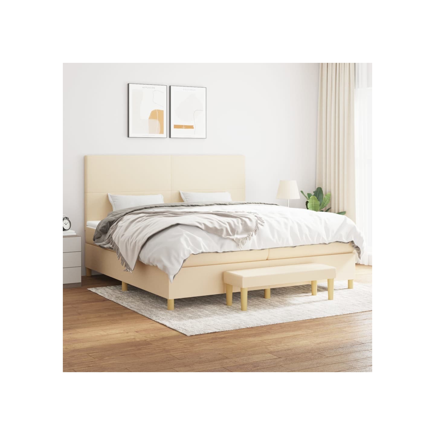 Sommier à lattes de lit avec matelas Crème 200x200 cm Tissu