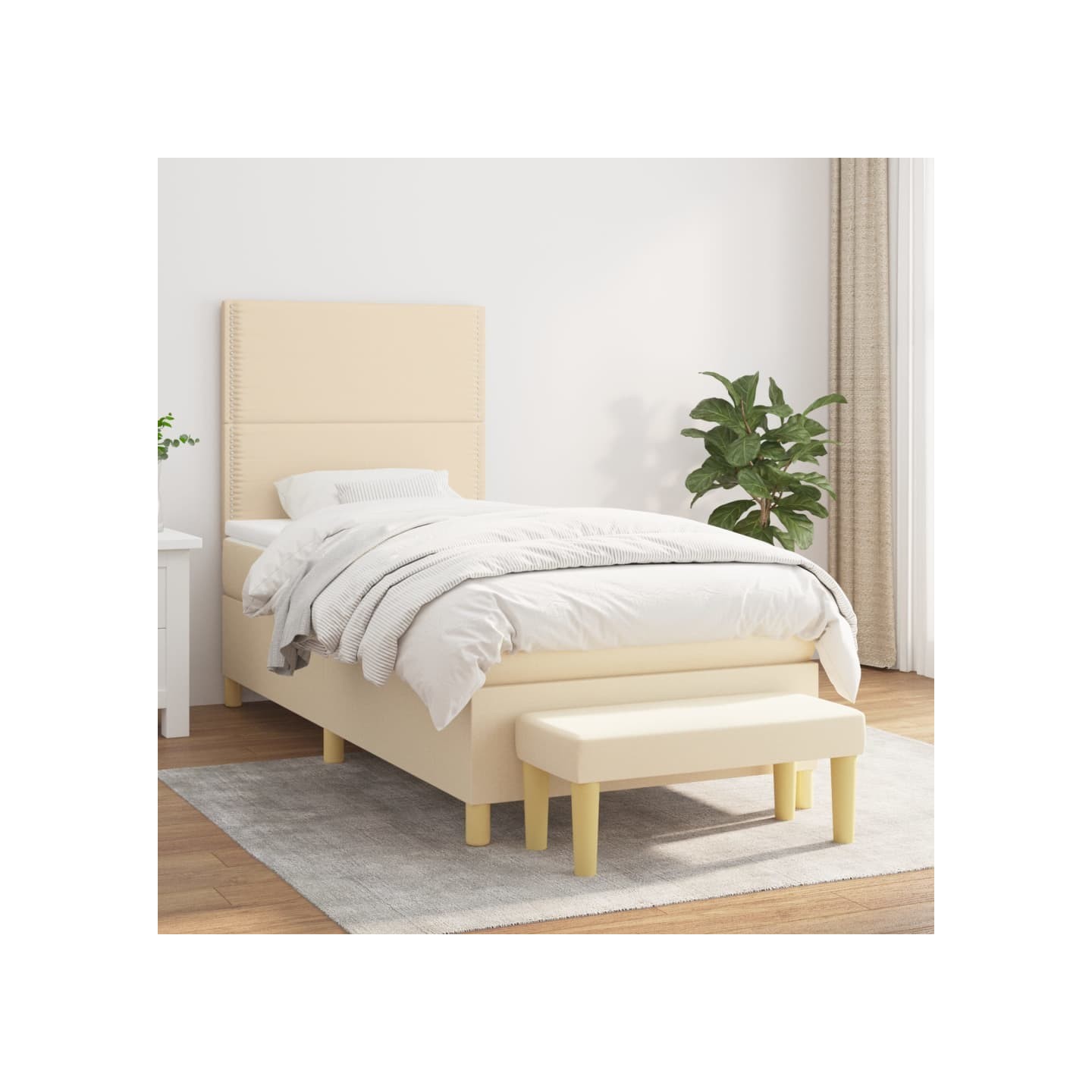 Sommier à lattes de lit avec matelas Crème 90x200 cm Tissu