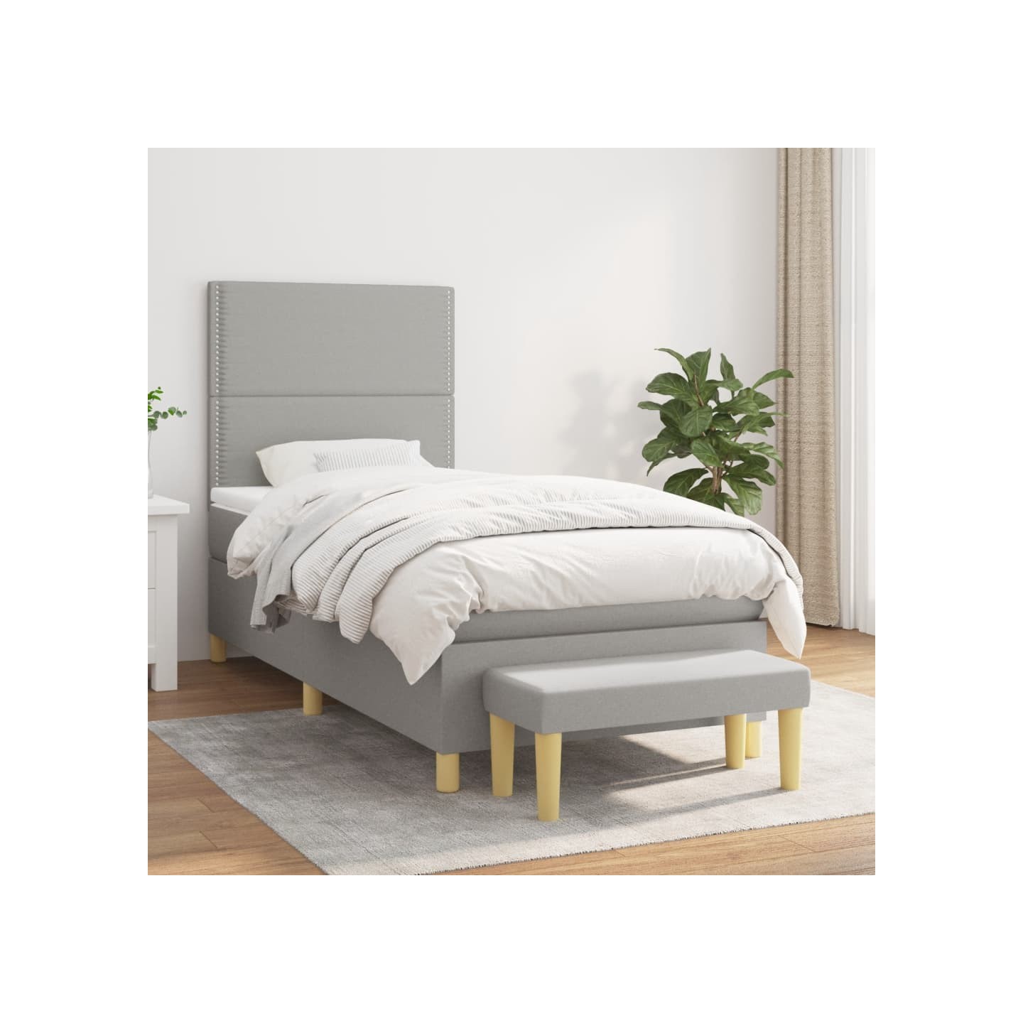 Sommier à lattes de lit avec matelas Gris clair 90x200 cm Tissu