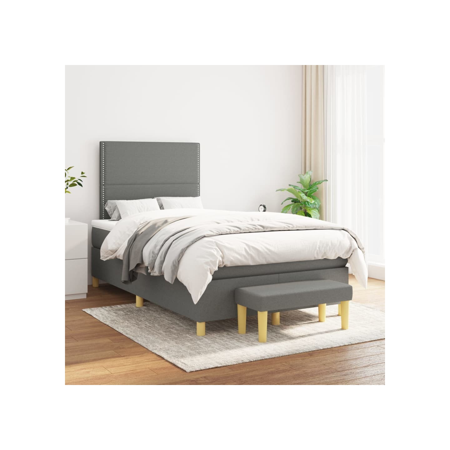 Sommier à lattes de lit avec matelas Gris foncé 120x200cm Tissu