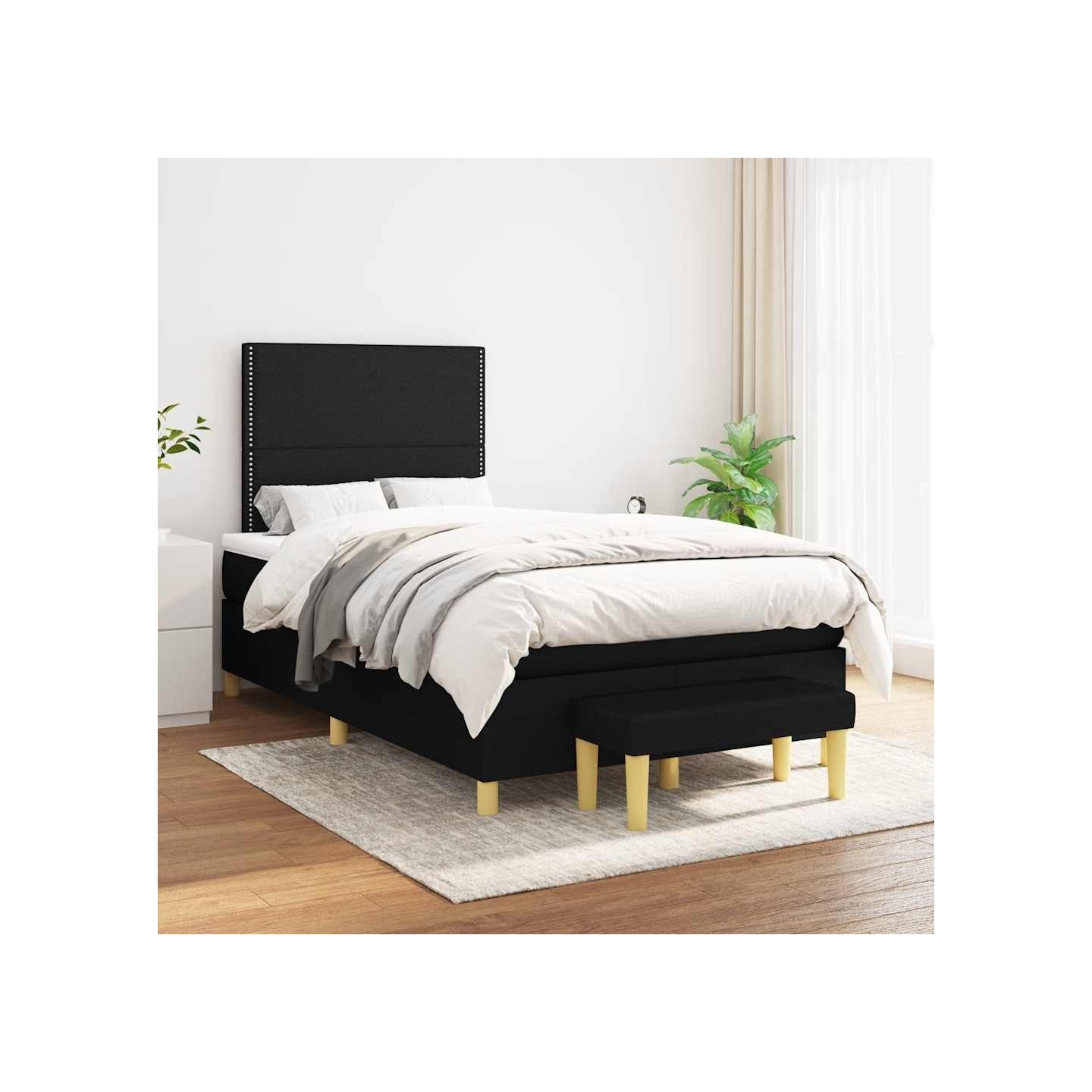 Sommier à lattes de lit avec matelas Noir 120x200 cm Tissu