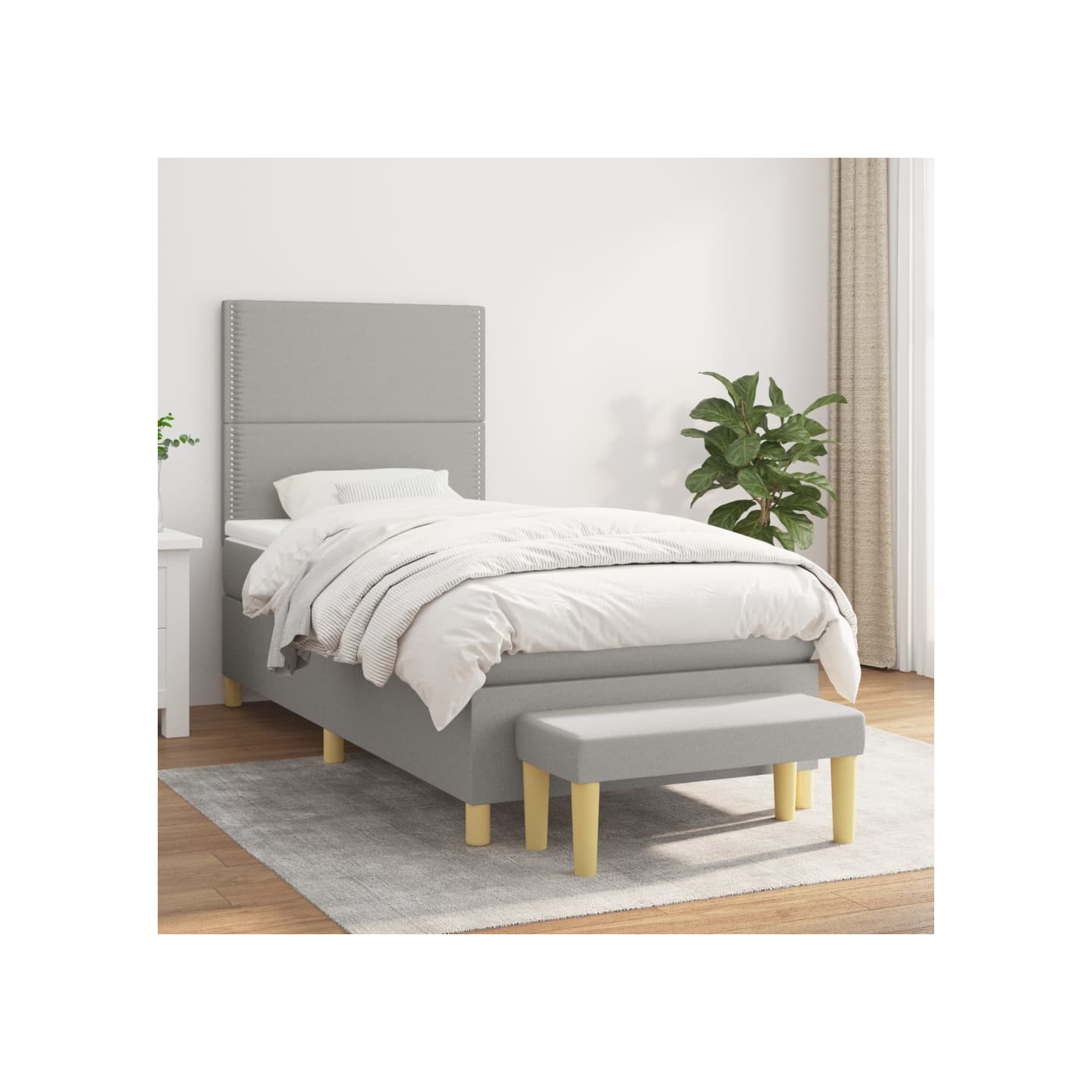 Sommier à lattes de lit avec matelas Gris clair 100x200cm Tissu