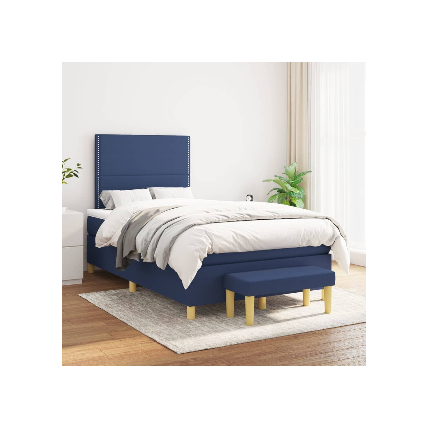 Sommier à lattes de lit avec matelas Bleu 120x200 cm Tissu