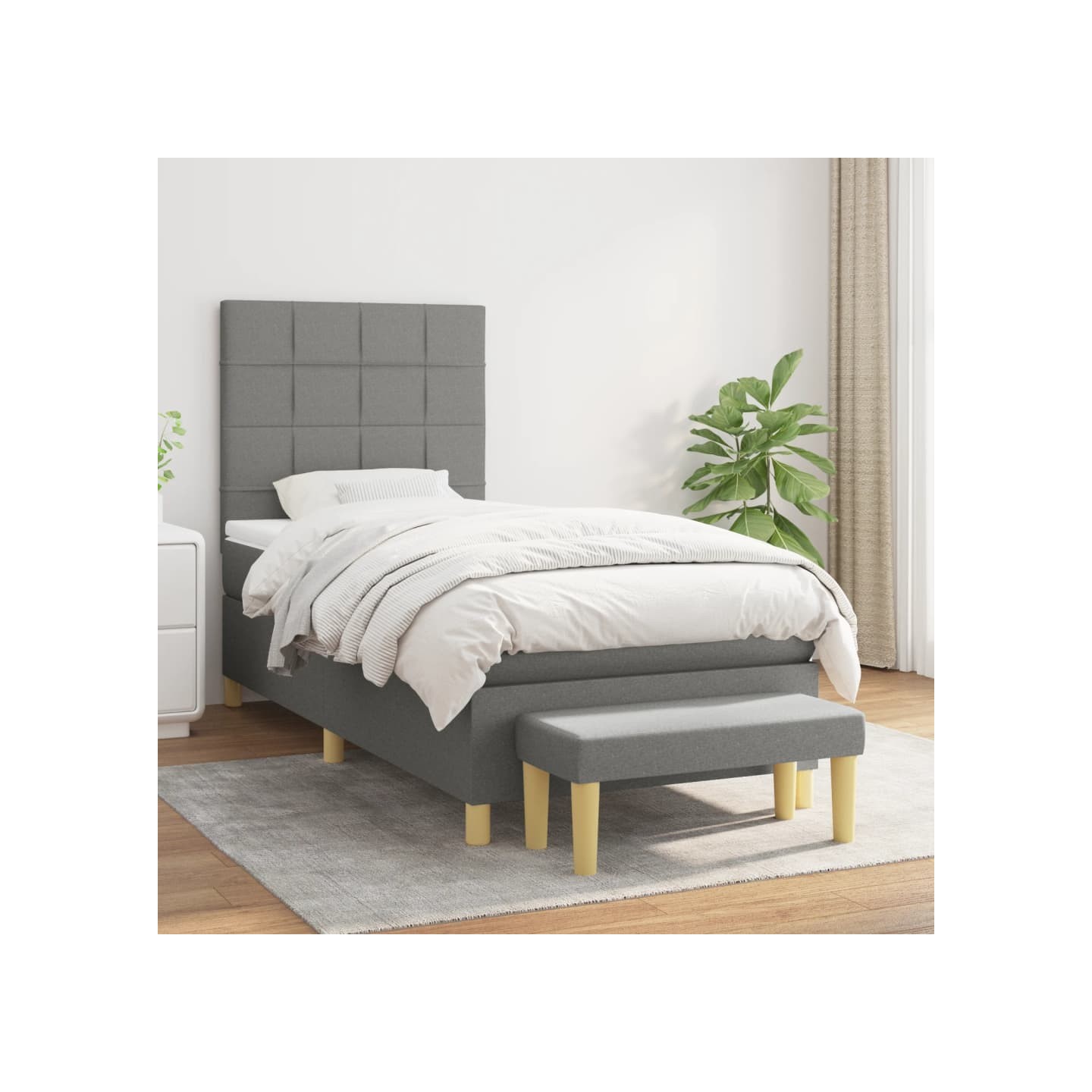 Sommier à lattes de lit et matelas Gris foncé 90x190 cm Tissu