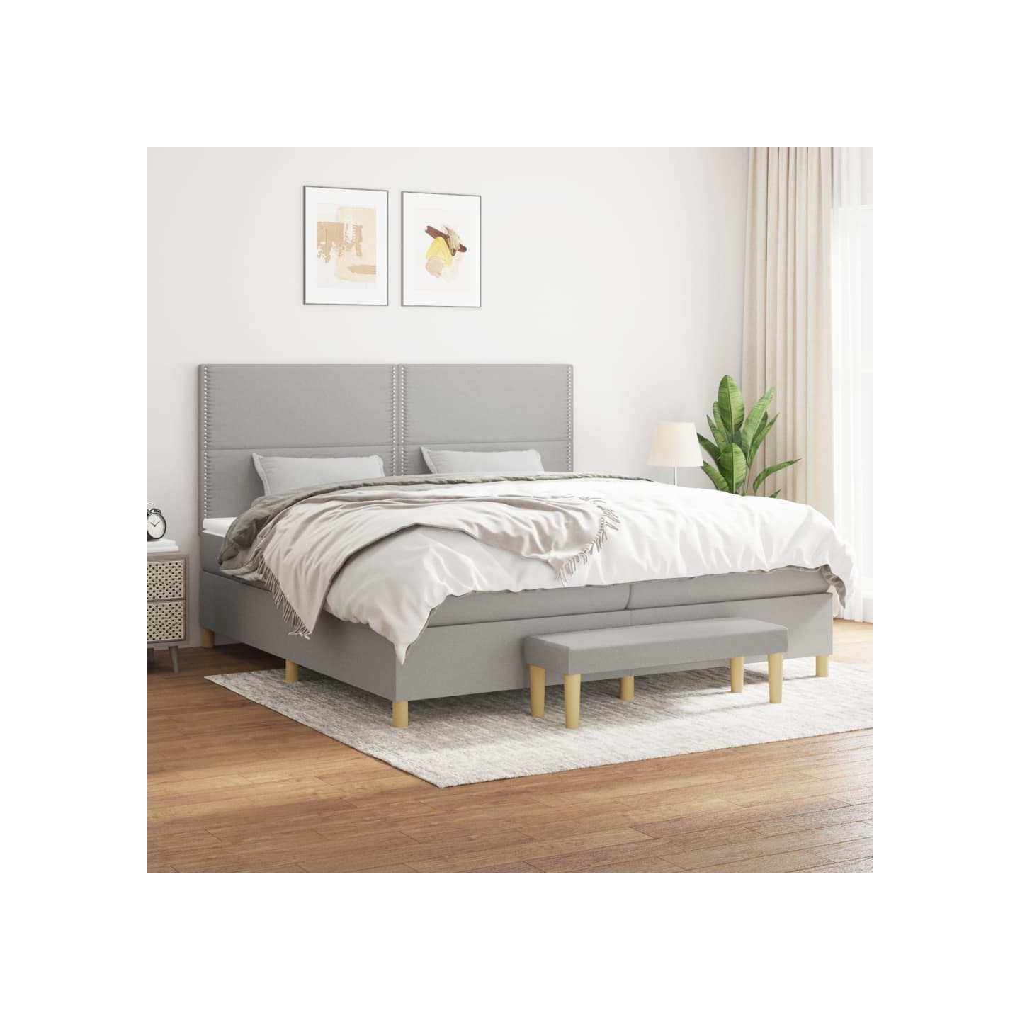 Sommier à lattes de lit avec matelas Gris clair 200x200cm Tissu