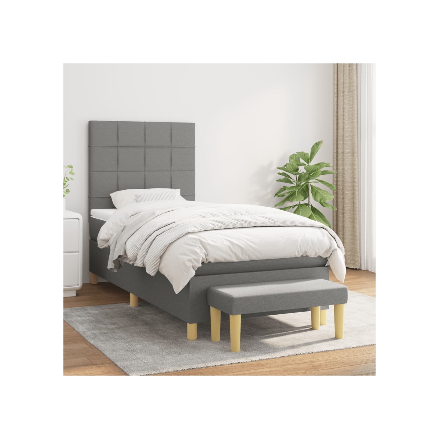 Sommier à lattes de lit avec matelas Gris foncé 90x200 cm Tissu