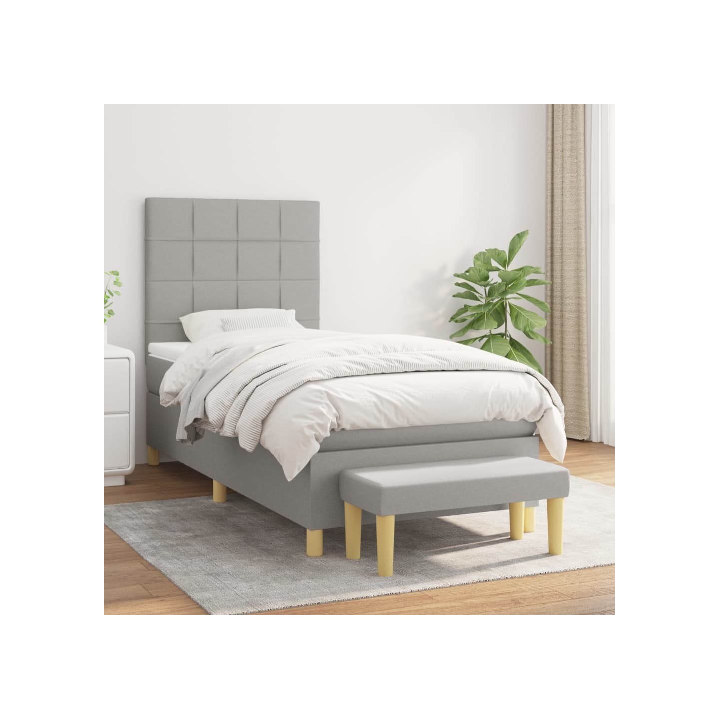 Sommier à lattes de lit avec matelas Gris clair 100x200cm Tissu
