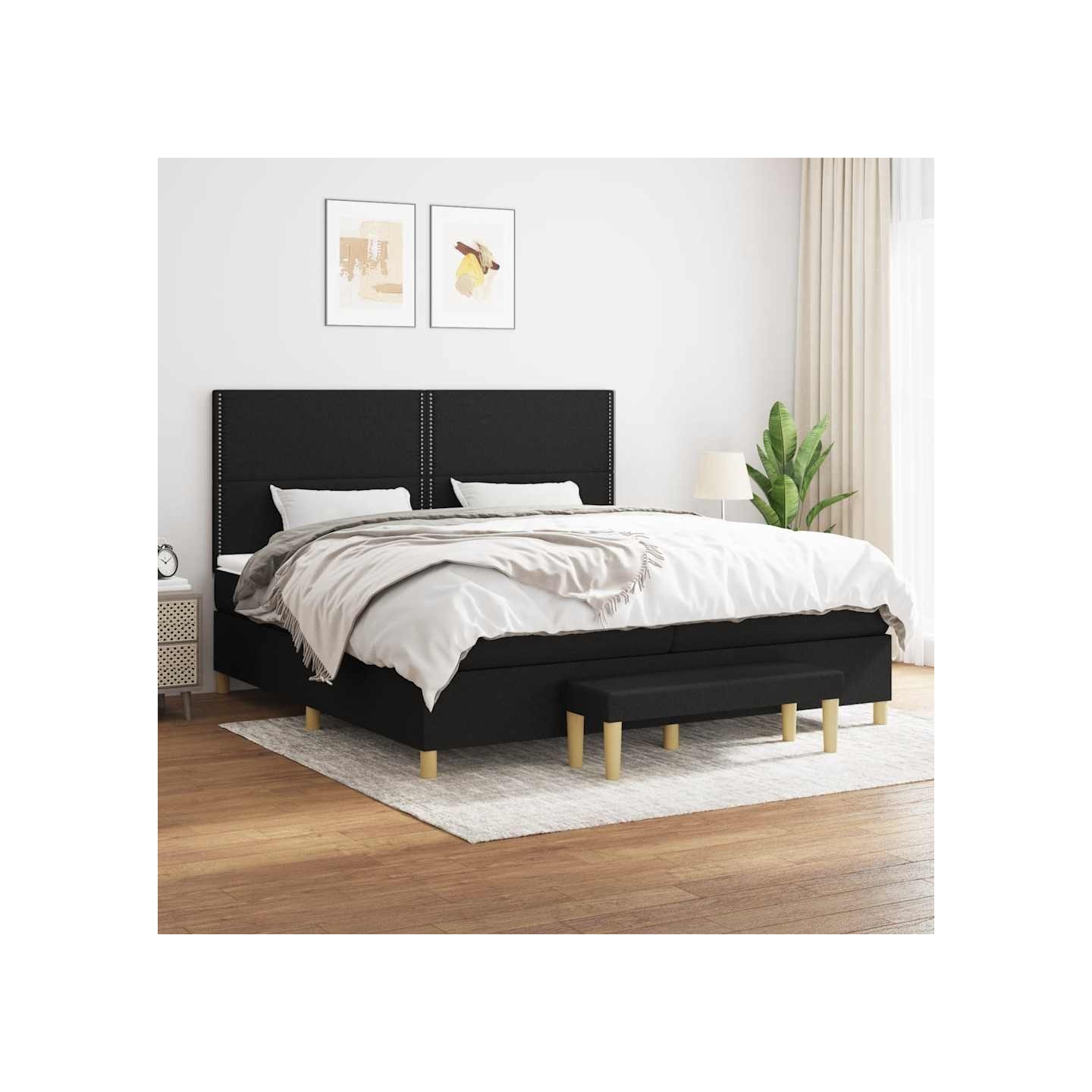 Sommier à lattes de lit avec matelas Noir 200x200 cm Tissu