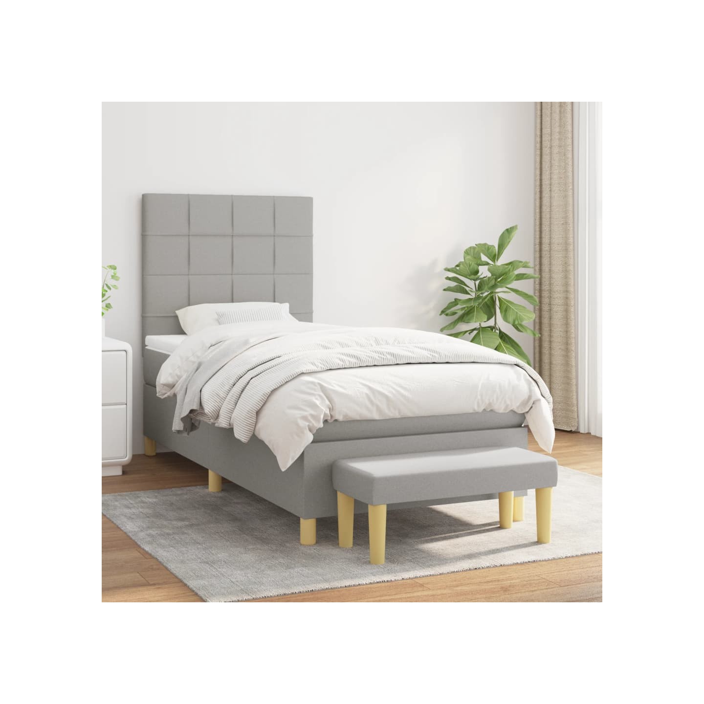 Sommier à lattes de lit et matelas Gris clair 90x190 cm Tissu