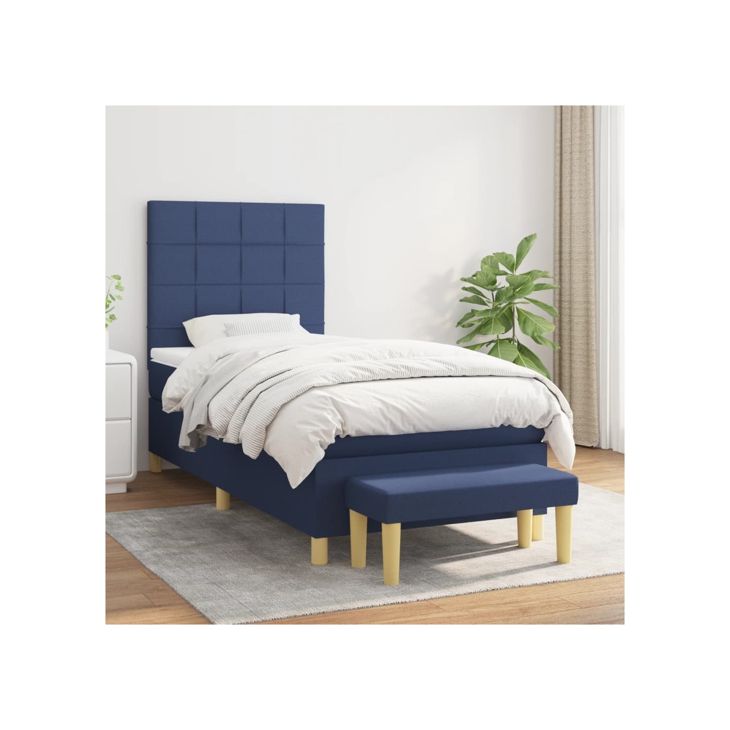 Sommier à lattes de lit avec matelas Bleu 90x190 cm Tissu