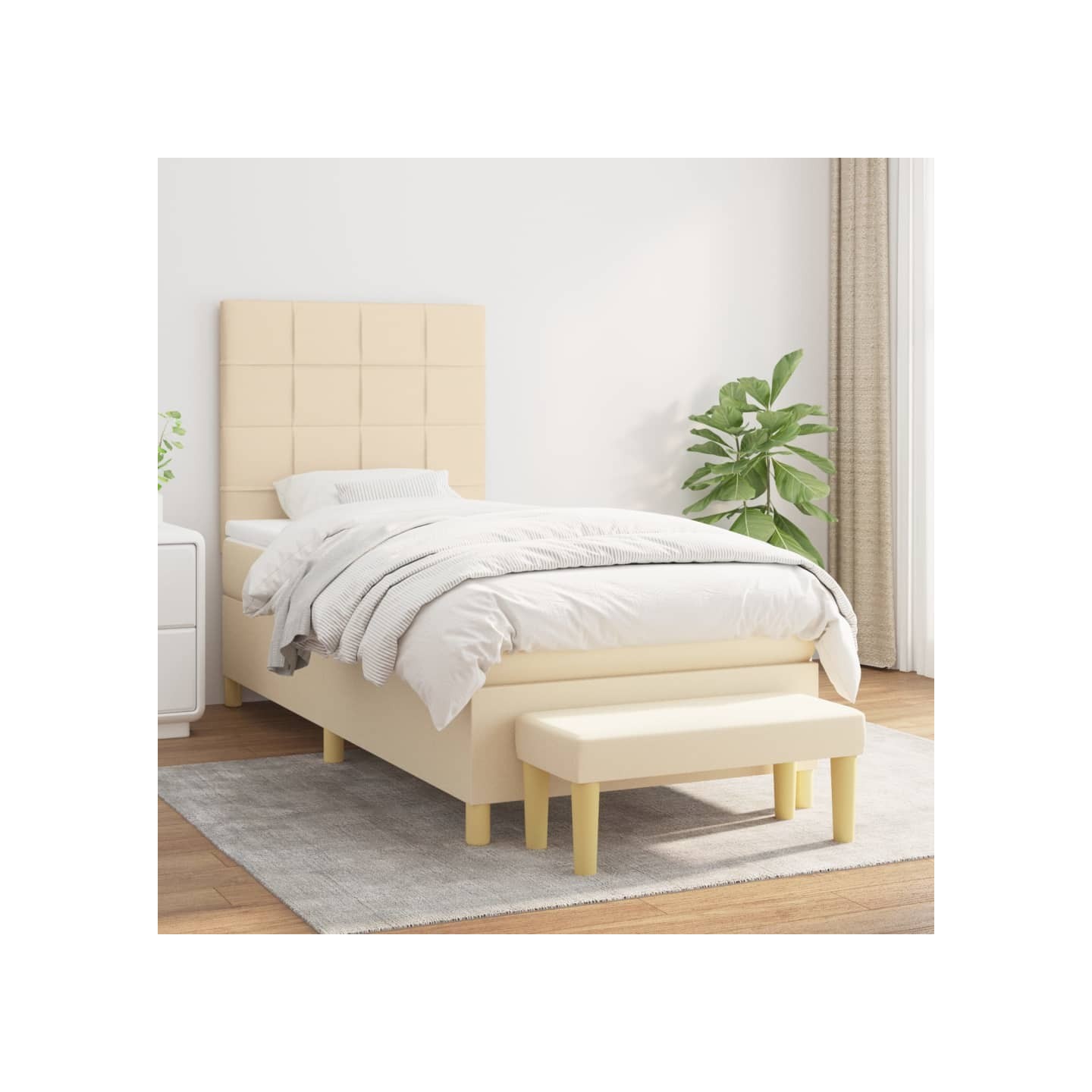 Sommier à lattes de lit avec matelas Crème 90x200 cm Tissu