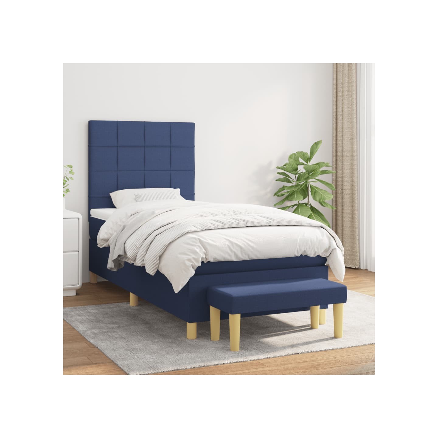 Sommier à lattes de lit avec matelas Bleu 100x200 cm Tissu