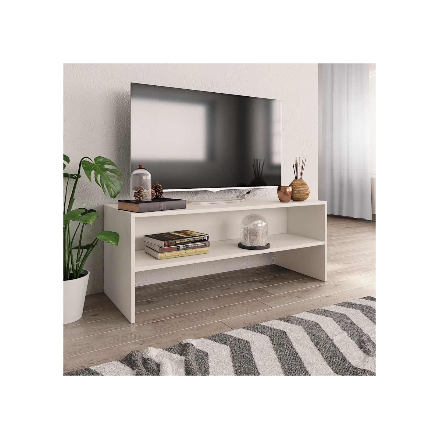 Meuble TV Blanc 100x40x40 cm Bois d’ingénierie
