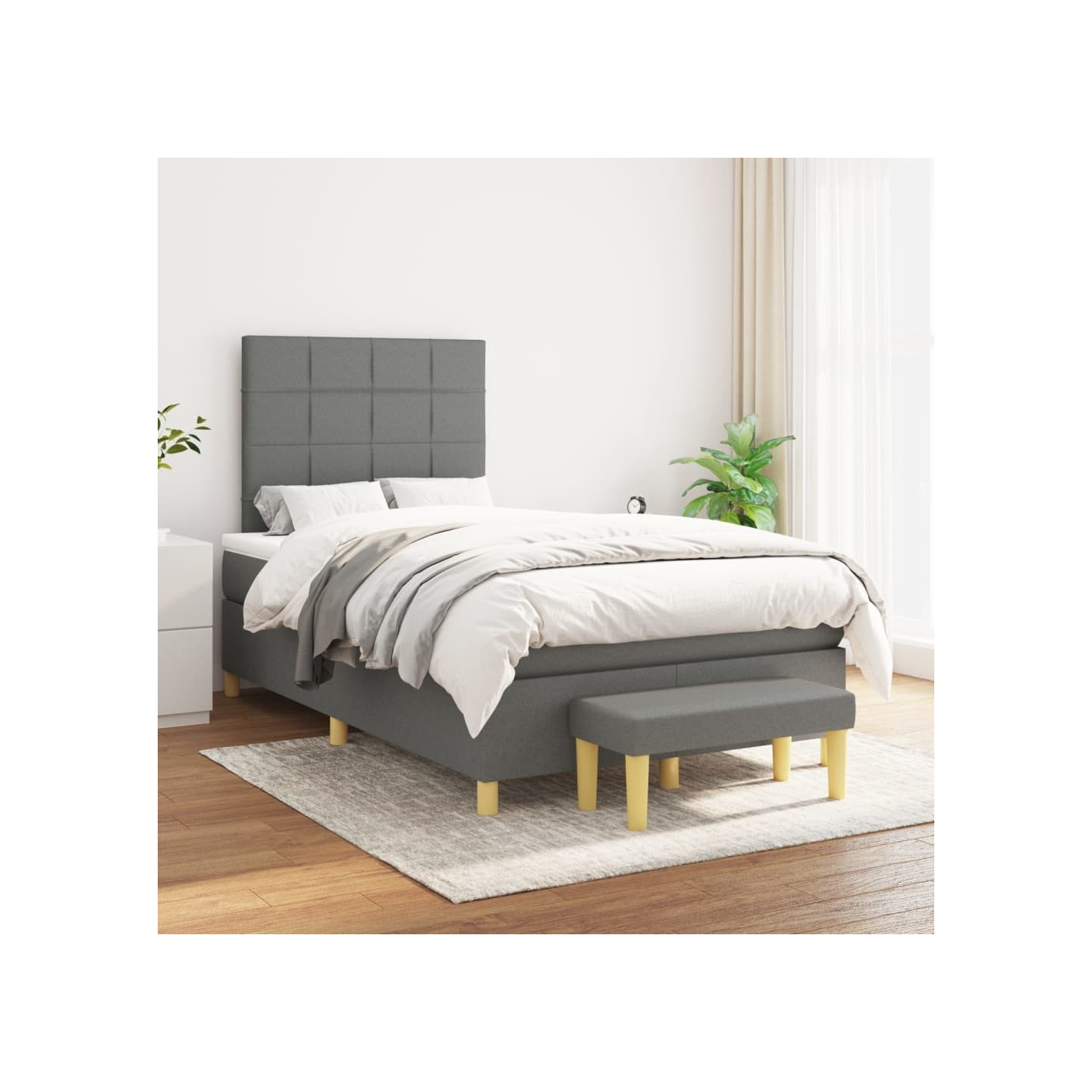 Sommier à lattes de lit avec matelas Gris foncé 120x200cm Tissu
