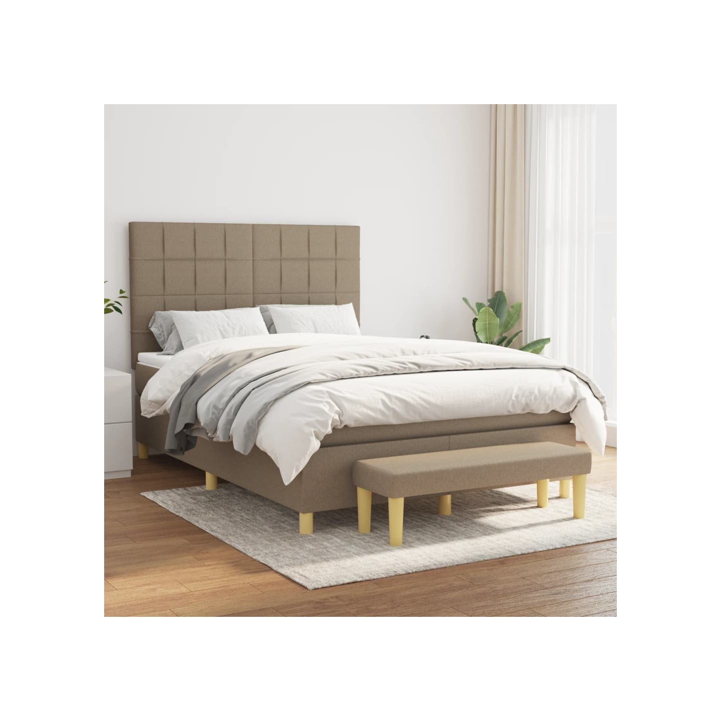 Sommier à lattes de lit avec matelas Taupe 140x190 cm Tissu