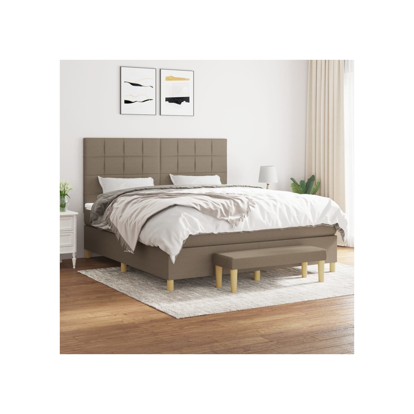 Sommier à lattes de lit avec matelas Taupe 160x200 cm Tissu