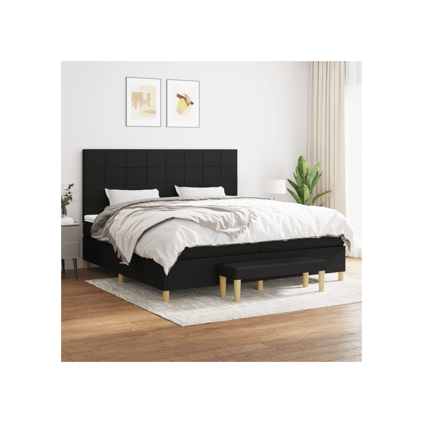 Sommier à lattes de lit avec matelas Noir 200x200 cm Tissu