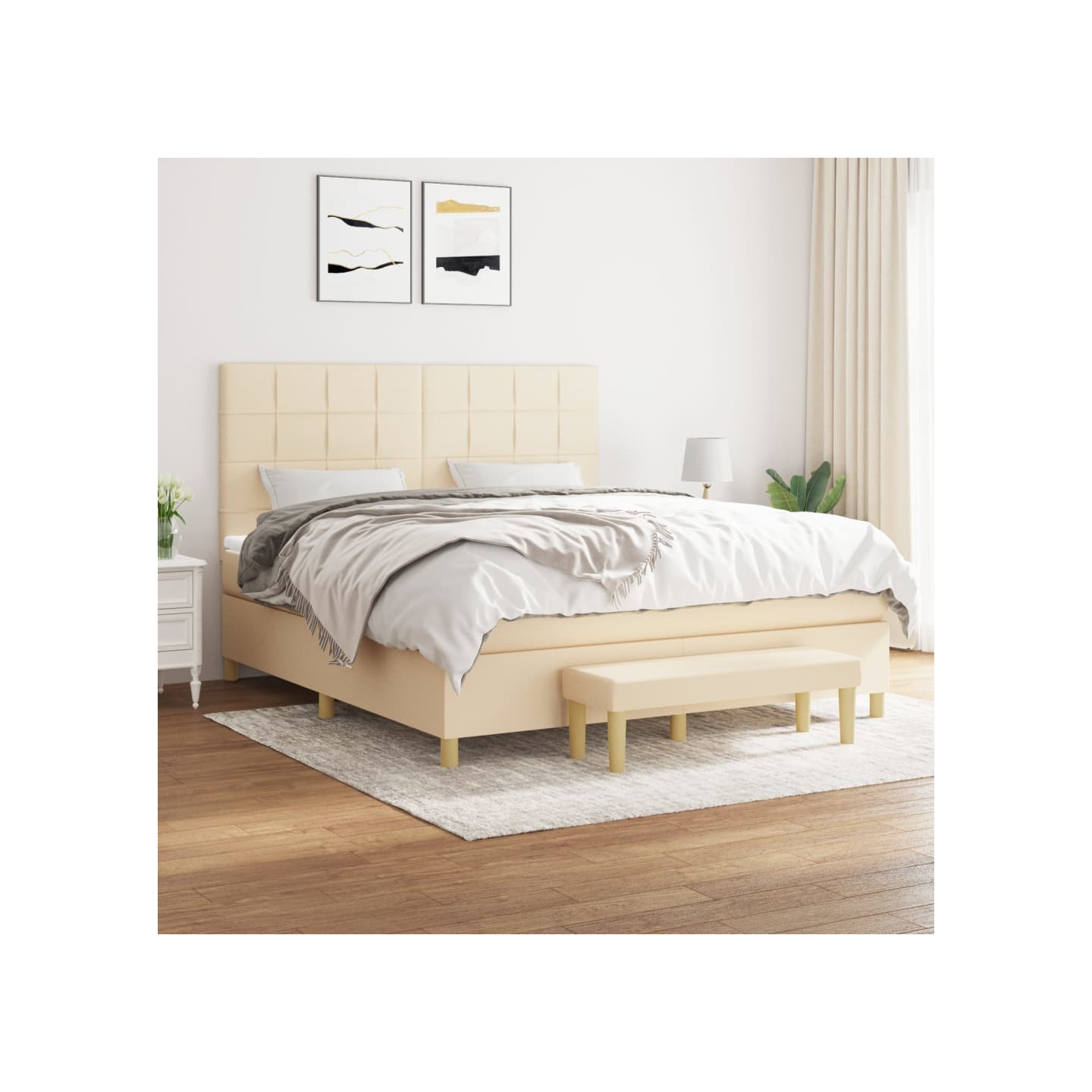 Sommier à lattes de lit avec matelas Crème 180x200 cm Tissu