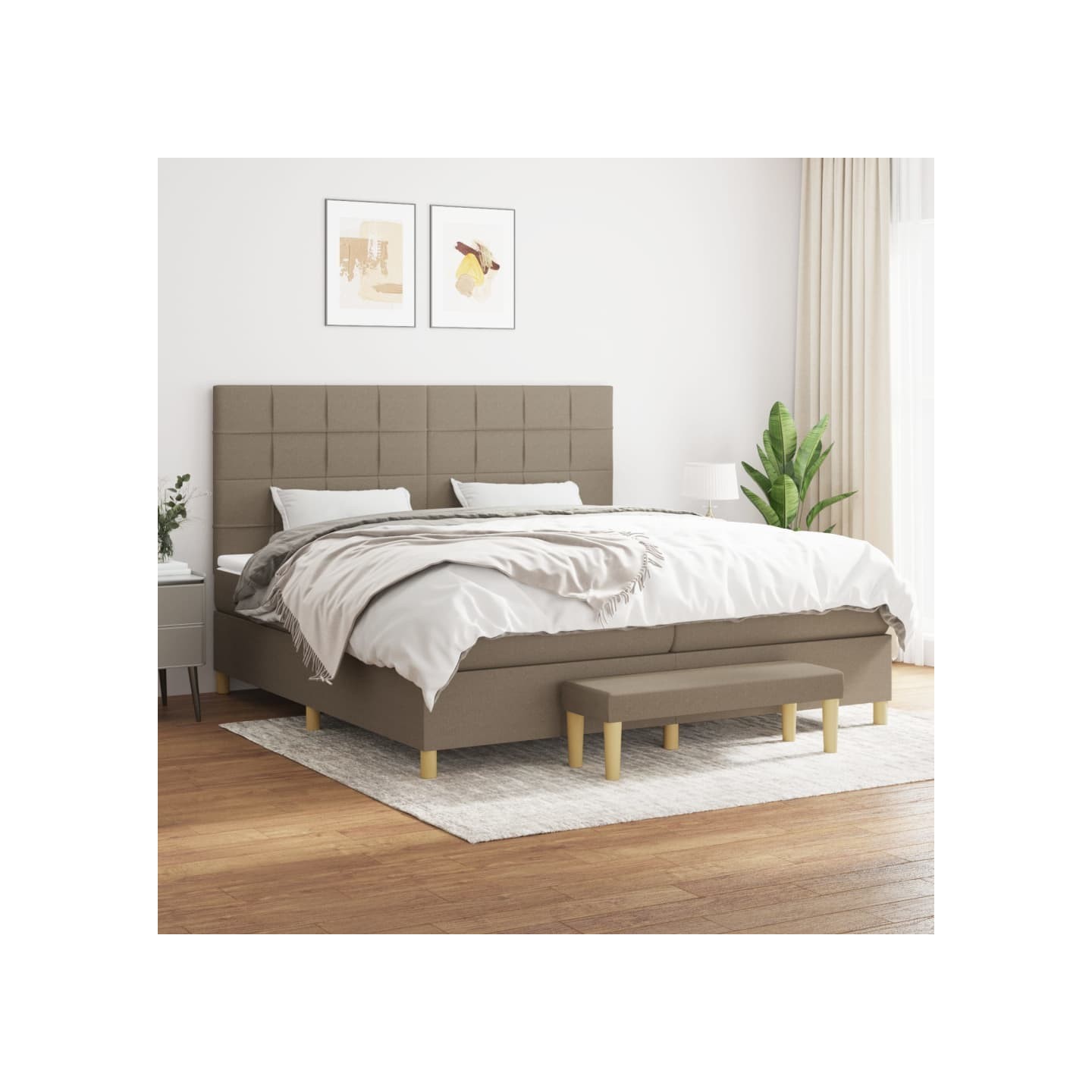 Sommier à lattes de lit avec matelas Taupe 200x200 cm Tissu