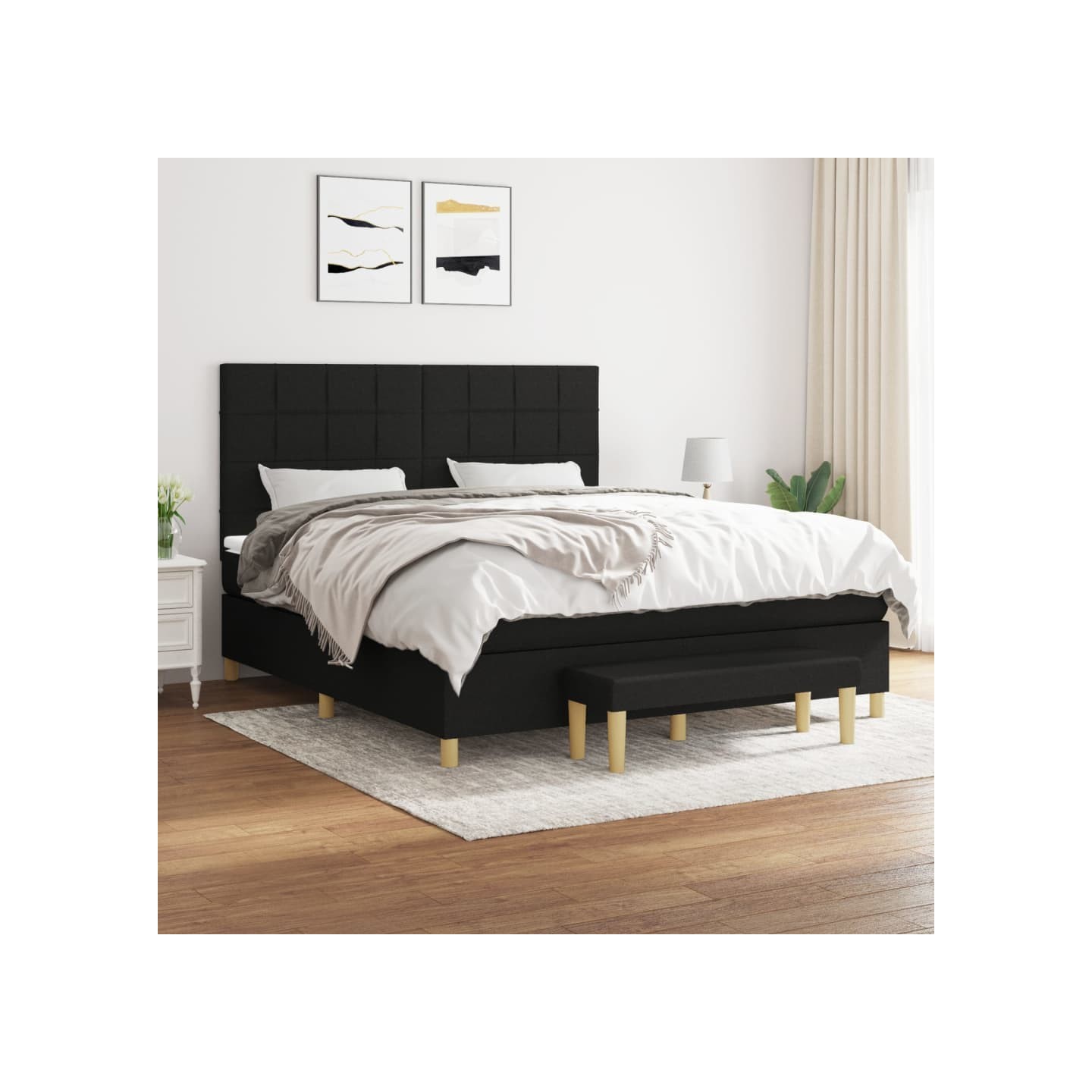 Sommier à lattes de lit avec matelas Noir 180x200 cm Tissu