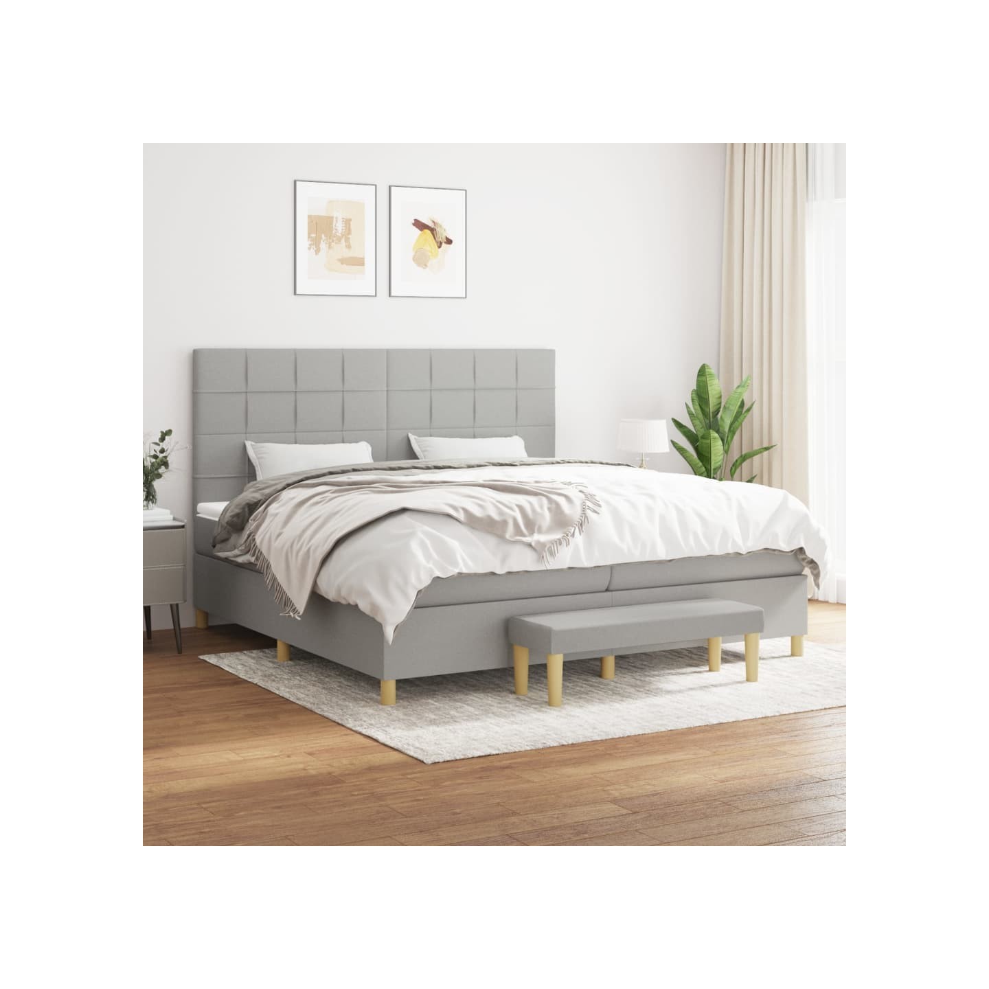 Sommier à lattes de lit avec matelas Gris clair 200x200cm Tissu