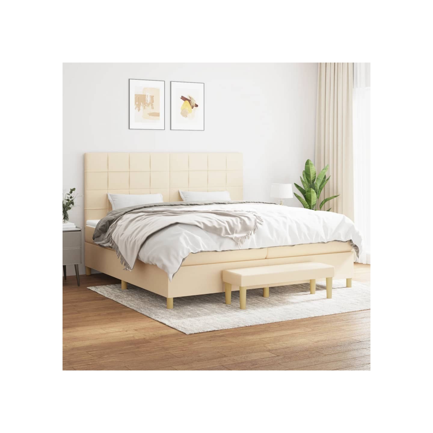 Sommier à lattes de lit avec matelas Crème 200x200 cm Tissu